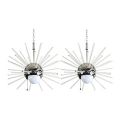 Pair of 1960’s Chrome and Lucite Sphere Sputnik Light(s) / Chandeliers