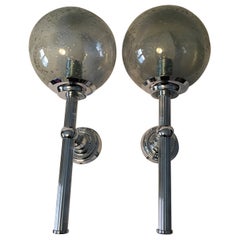 Pair of 1960s Chrome and Smoked Air Bubbles Glass Sconces Pair of 1960s Chrome and Smoked Air Bubbles Glass Sconces