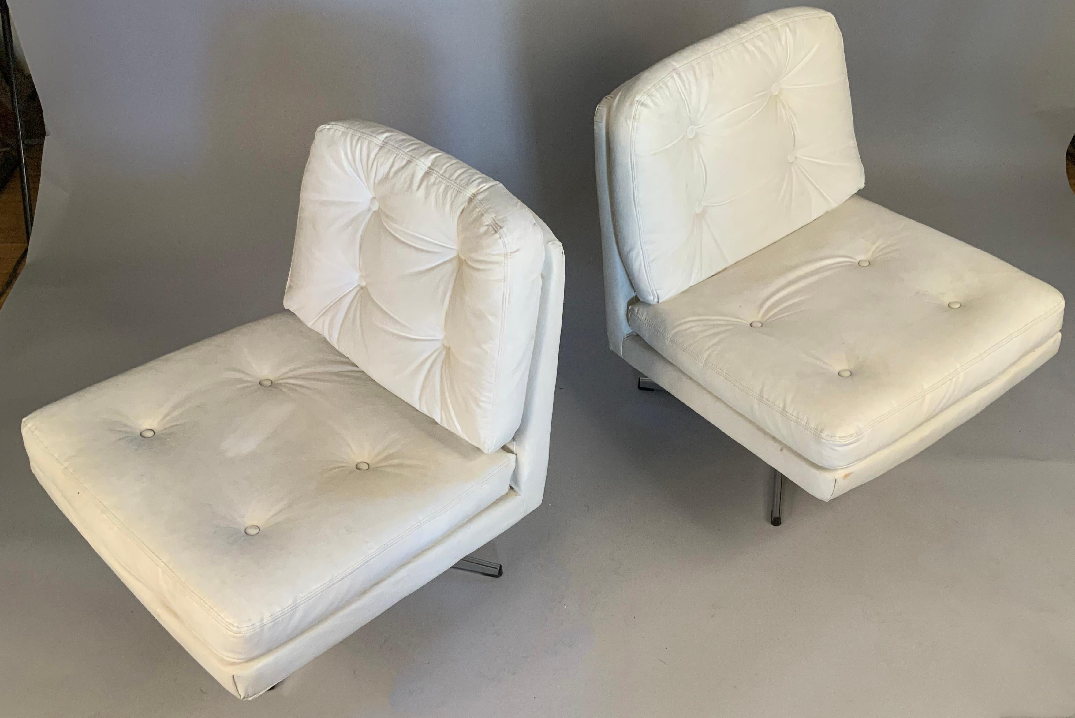 Swedish Pair of 1960's Chrome Base Swivel Lounge Chairs