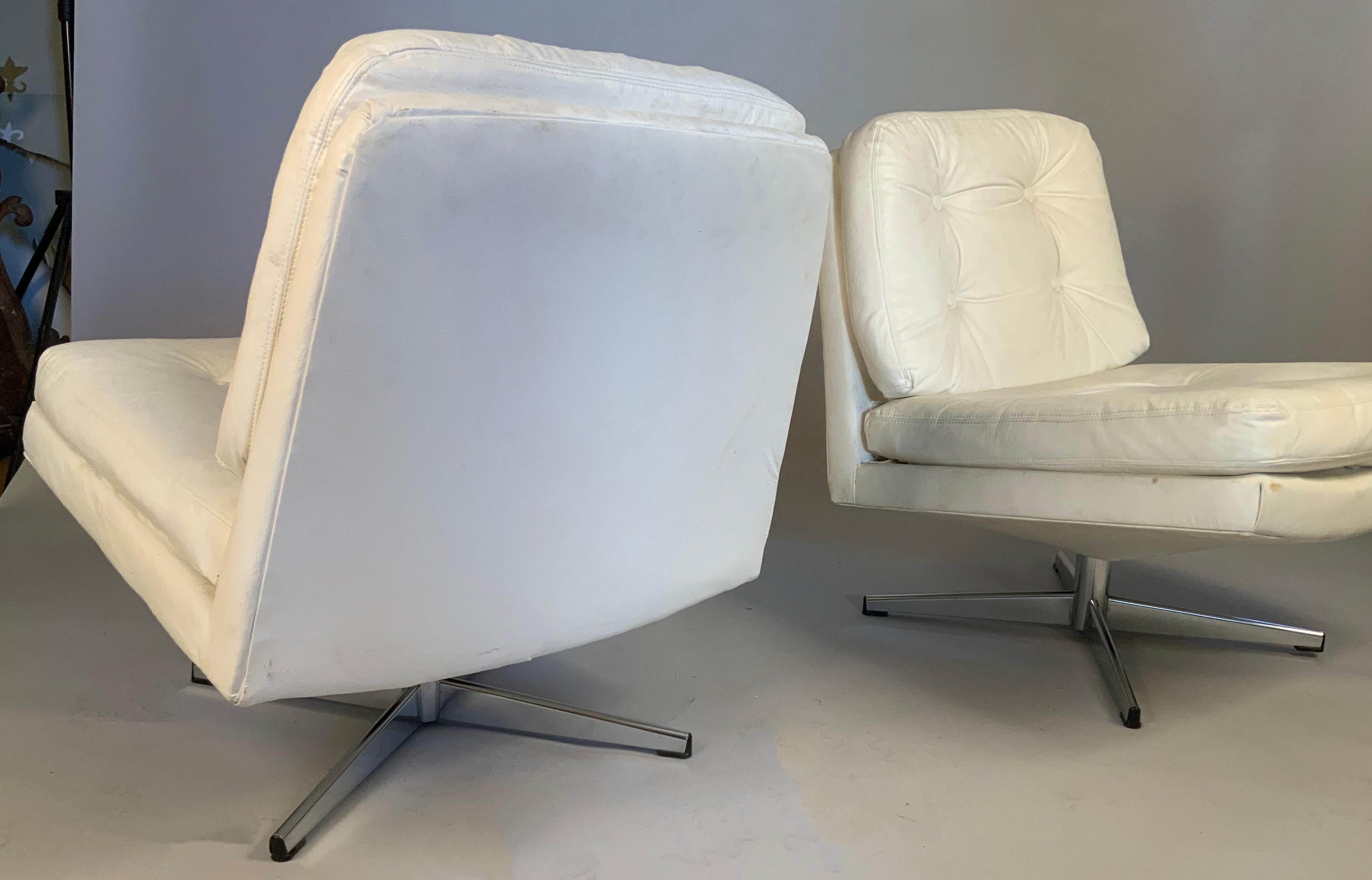 Mid-20th Century Pair of 1960's Chrome Base Swivel Lounge Chairs