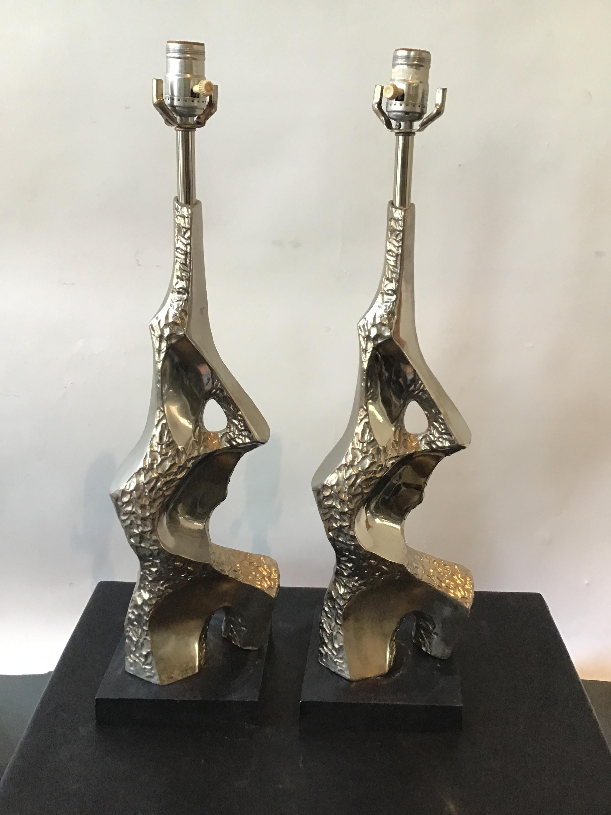 Pair of 1960s Chrome Brutalist Lamps by Richard Barr for Laurel In Good Condition For Sale In Tarrytown, NY