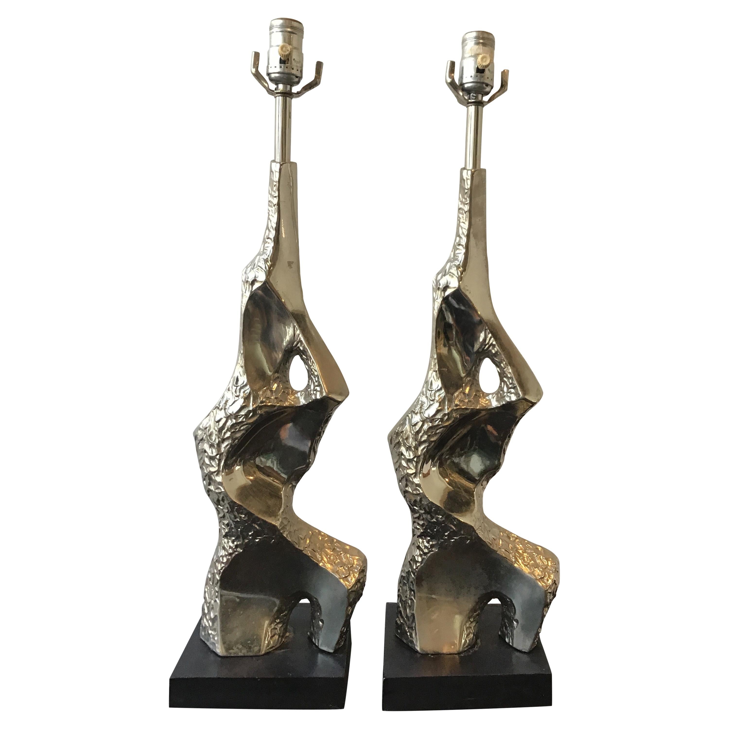 Pair of 1960s Chrome Brutalist Lamps by Richard Barr for Laurel For Sale