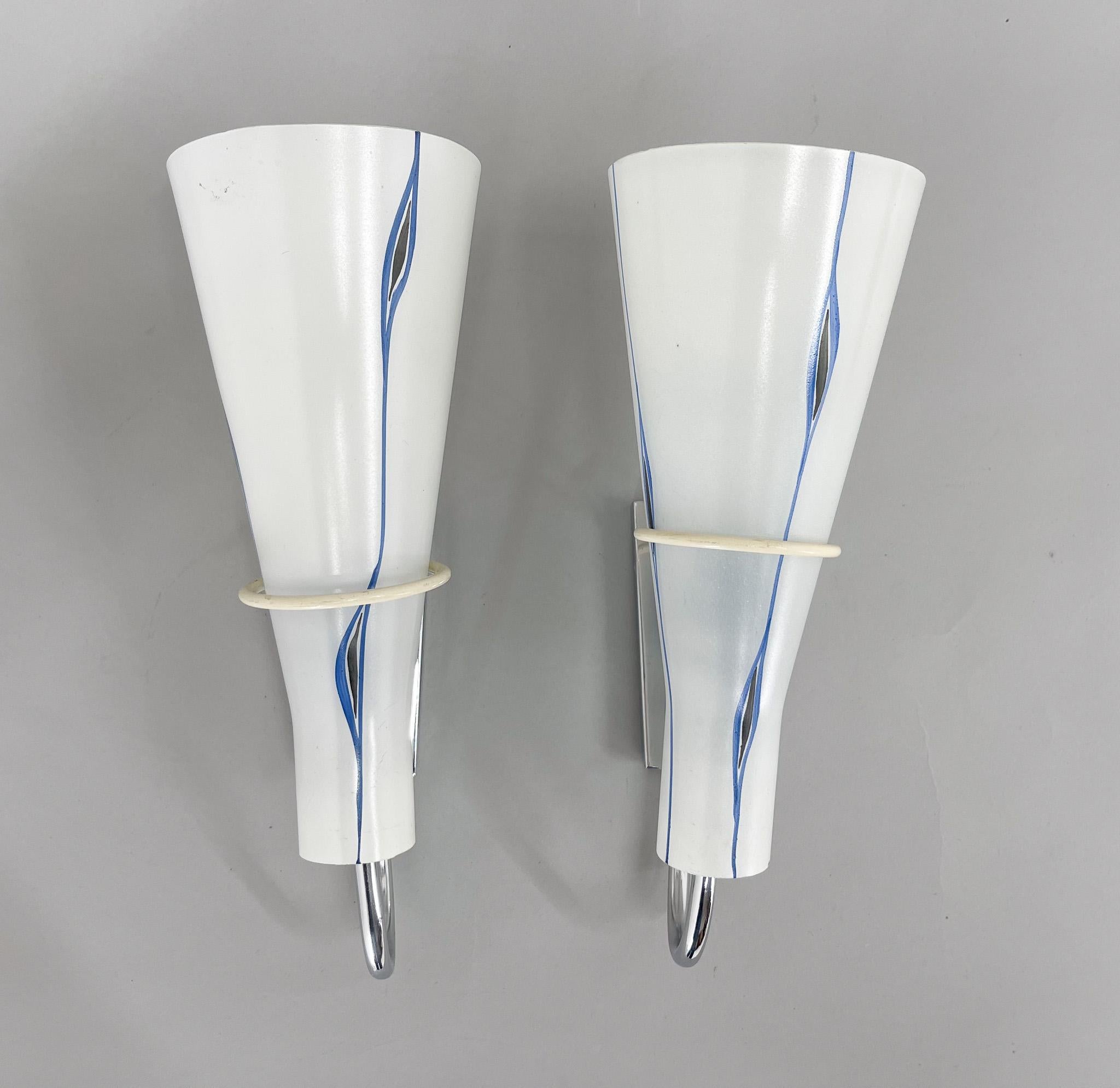Metal Pair of 1960s Chrome & Glass Wall Lamps by Zukov, 2 Pairs Available For Sale