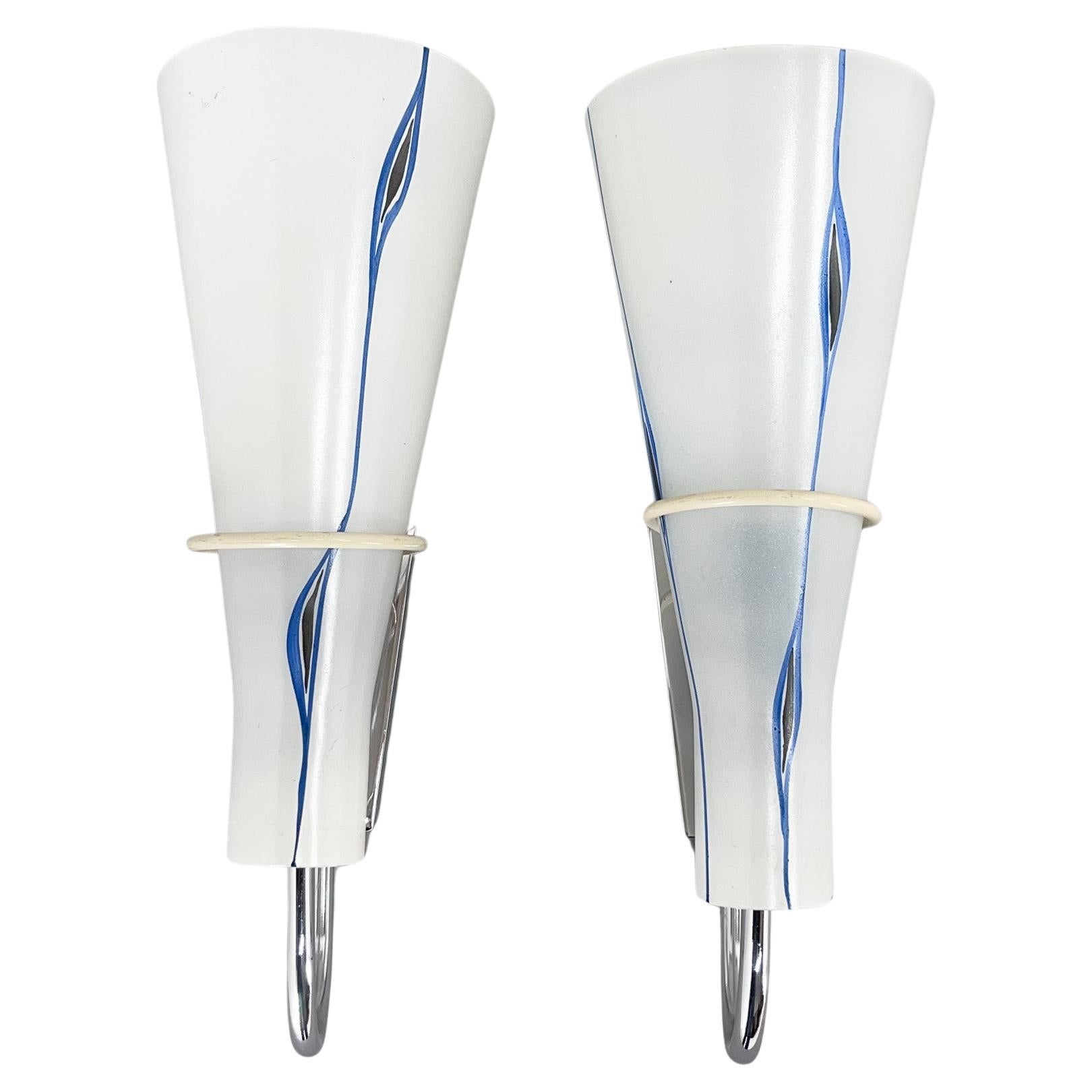 Pair of 1960s Chrome & Glass Wall Lamps by Zukov, 2 Pairs Available For Sale
