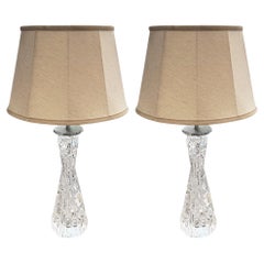 Vintage Pair of 1960s Clear Orrefors Glass Table Lamps