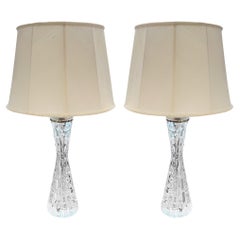 Vintage Pair of 1960s Clear Orrefors Glass Table Lamps (Slightly Larger Model)