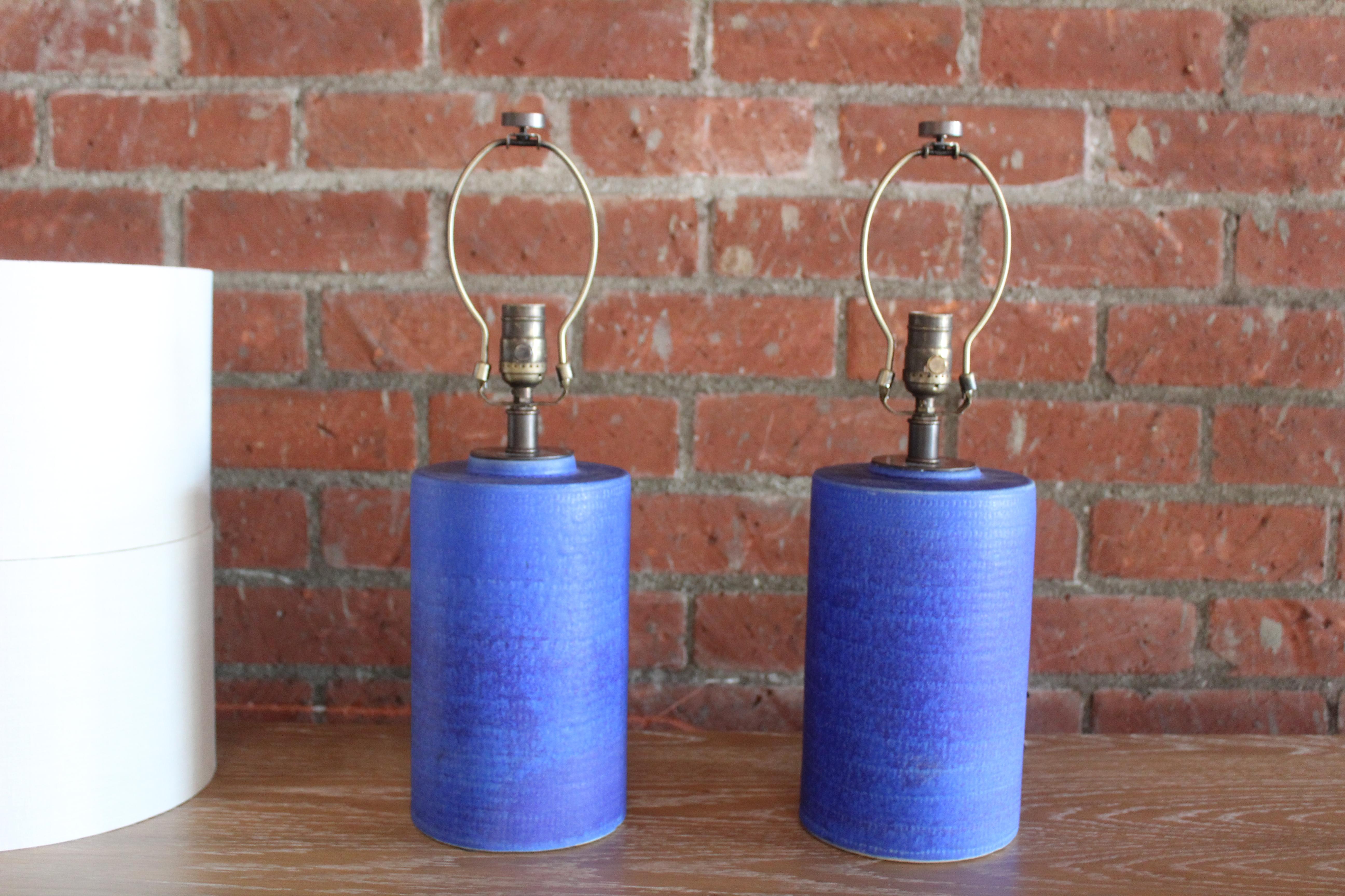 Pair of 1960s Cobalt Blue Ceramic Lamps 6