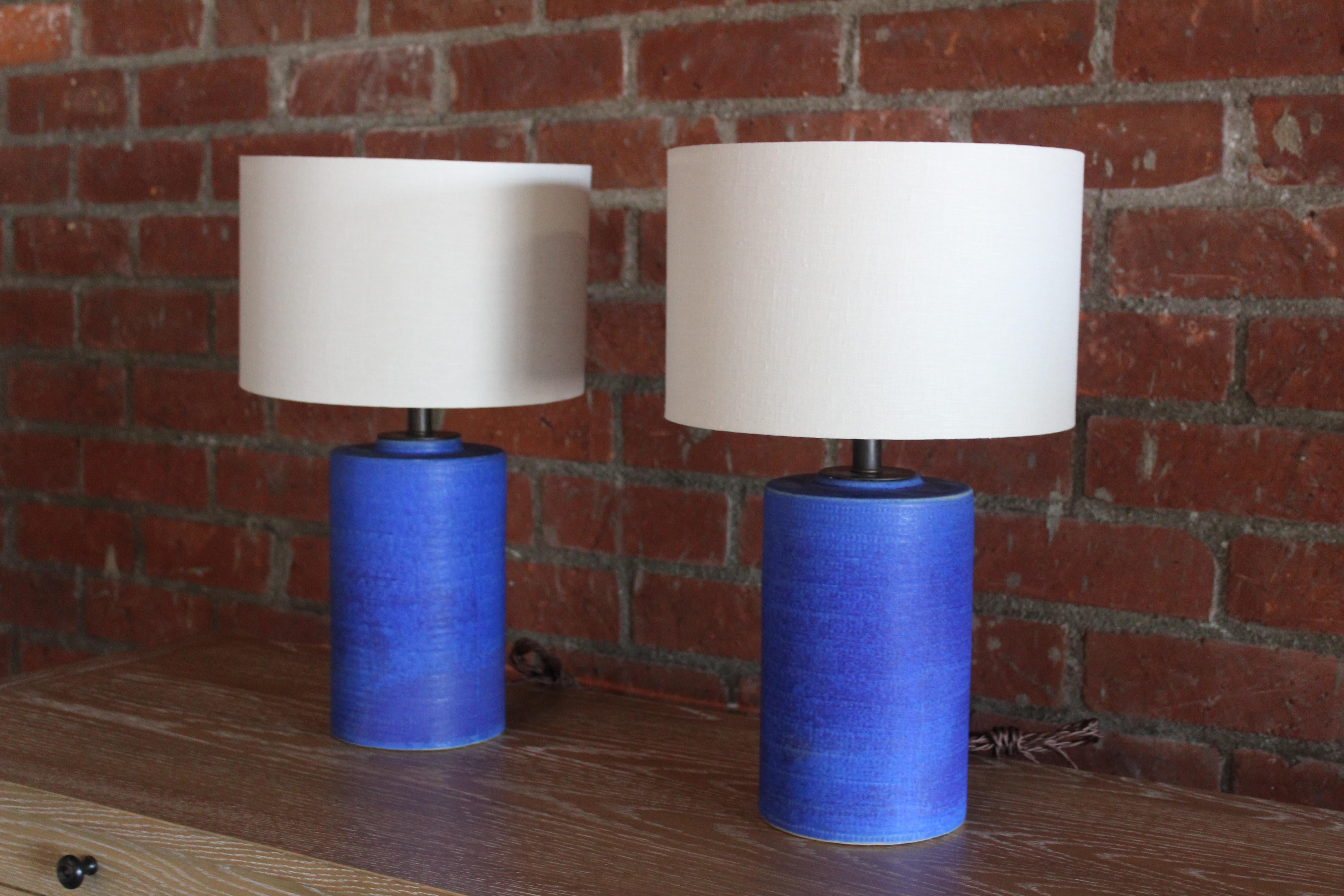 Mid-Century Modern Pair of 1960s Cobalt Blue Ceramic Lamps