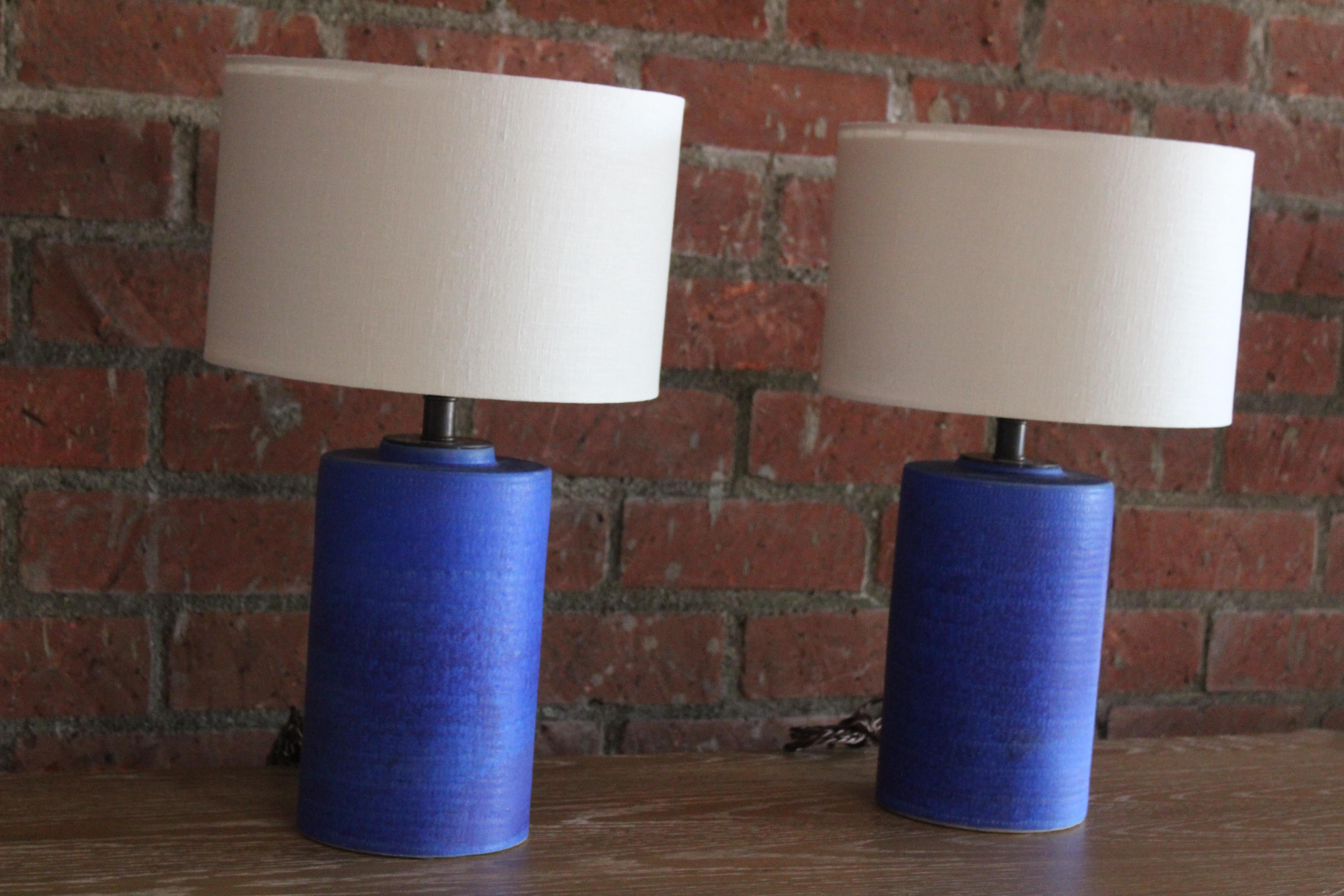 Pair of 1960s Cobalt Blue Ceramic Lamps In Excellent Condition In Los Angeles, CA
