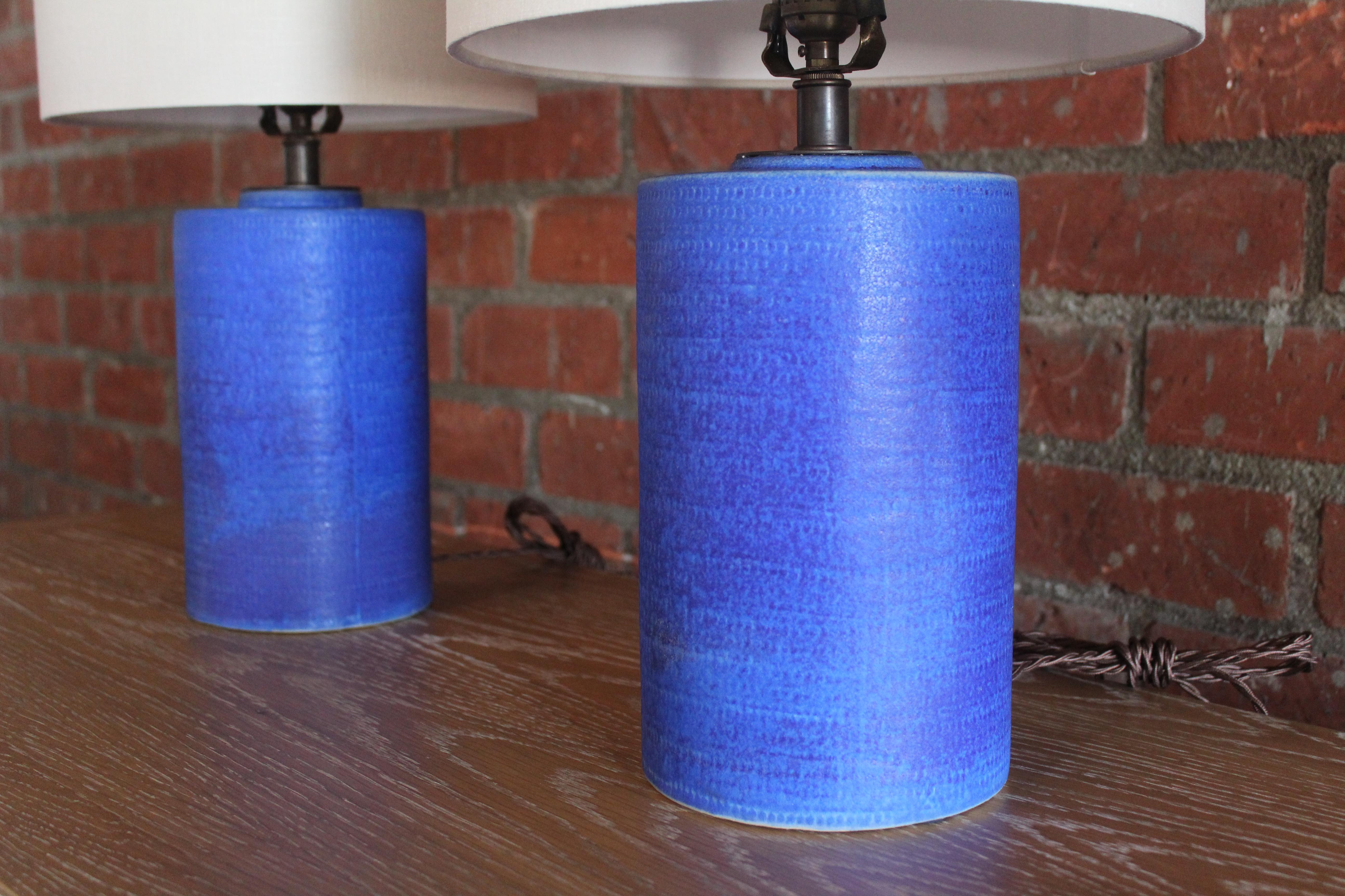 Pair of 1960s Cobalt Blue Ceramic Lamps 2