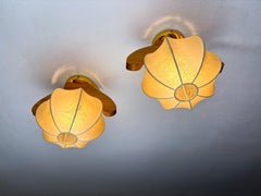 Pair of 1960s Cocoon Ceiling Lights or Sconces, Resin & Pine Wood, Italy