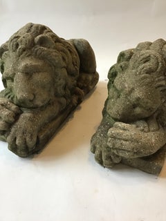 Pair of 1960s Concrete Sleepy Lions