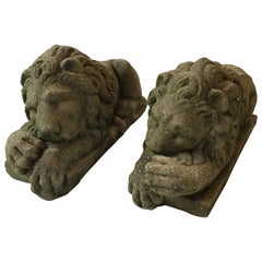 Pair of 1960s Concrete Sleepy Lions