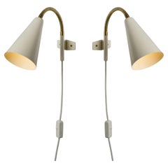 Pair of 1960s Conical Brass & Metal Wall Lamps Attributed to Hans Agne Jakobsson