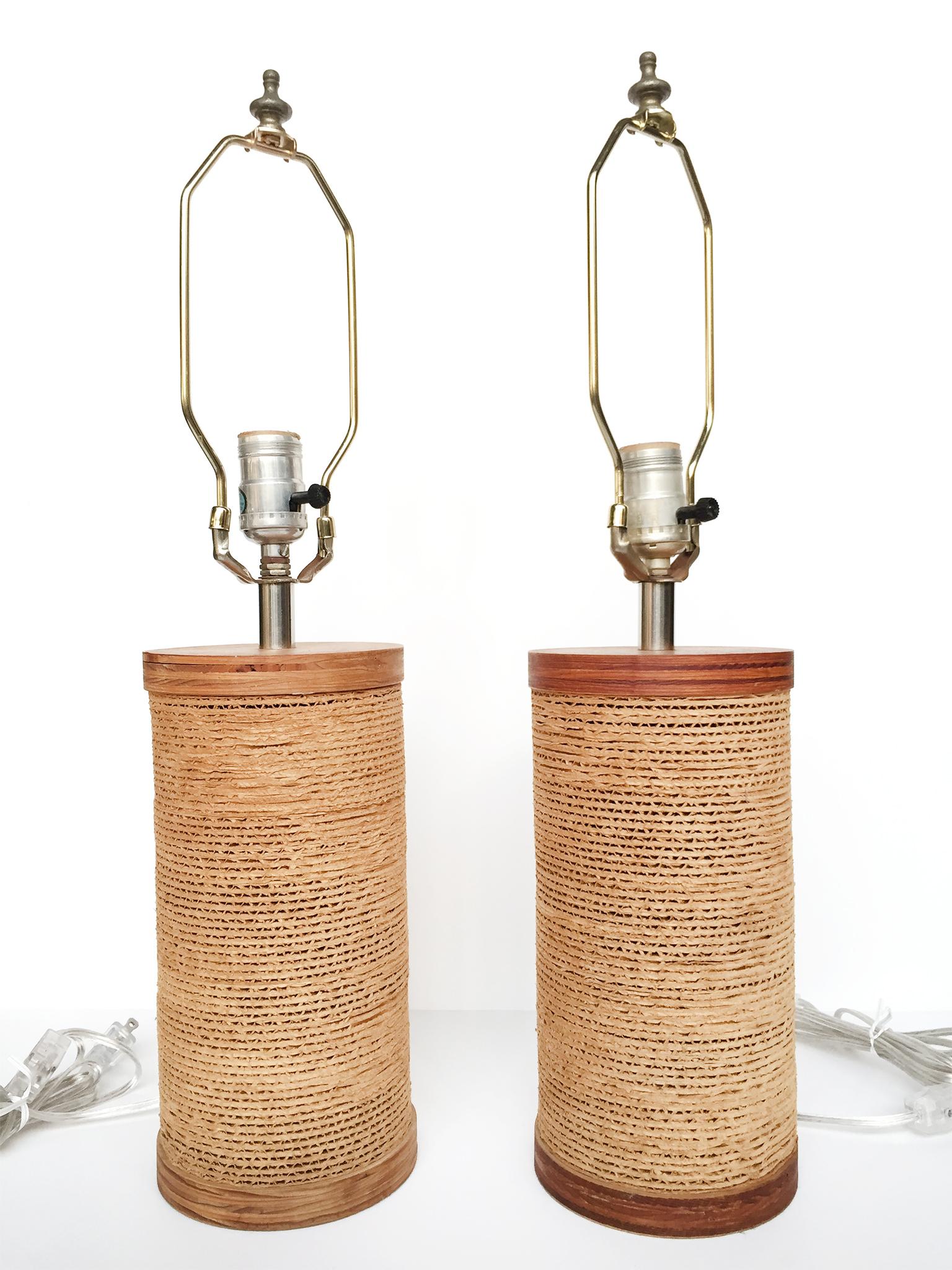 Mid-20th Century Pair of 1960s Corrugated Cardboard Table Lamps by Gregory Van Pelt