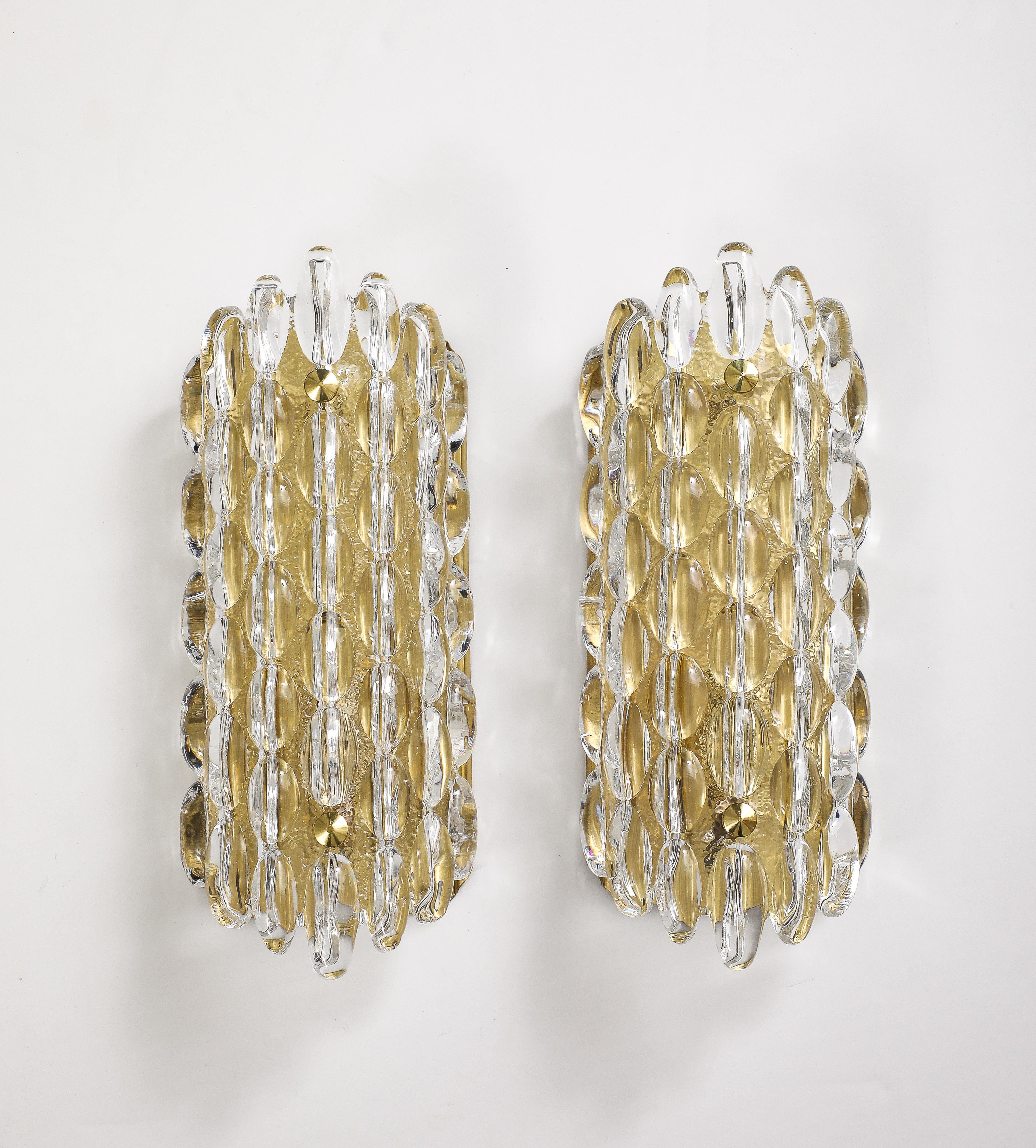 Brass Pair Of 1960's Crystal Bubble Sconces by Carl Fagerlund for Orrefors  For Sale