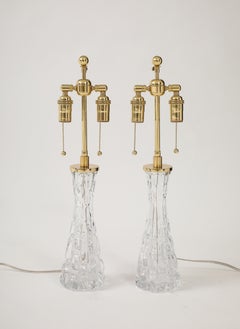Pair of 1960's Crystal lamps by Carl Fagerlund for Orrefors.