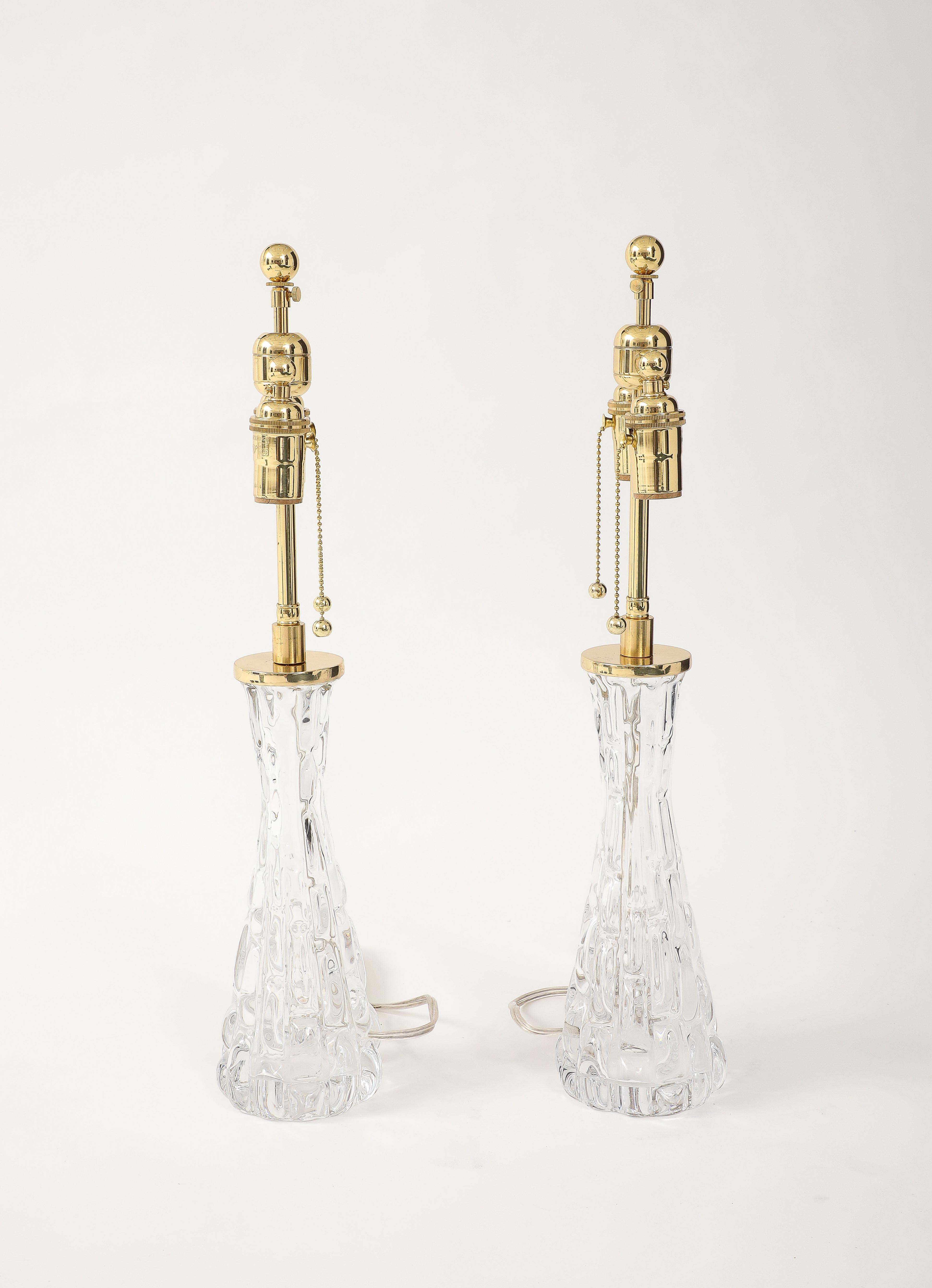 Swedish Pair of 1960's Crystal lamps by Carl Fagerlund for Orrefors. For Sale