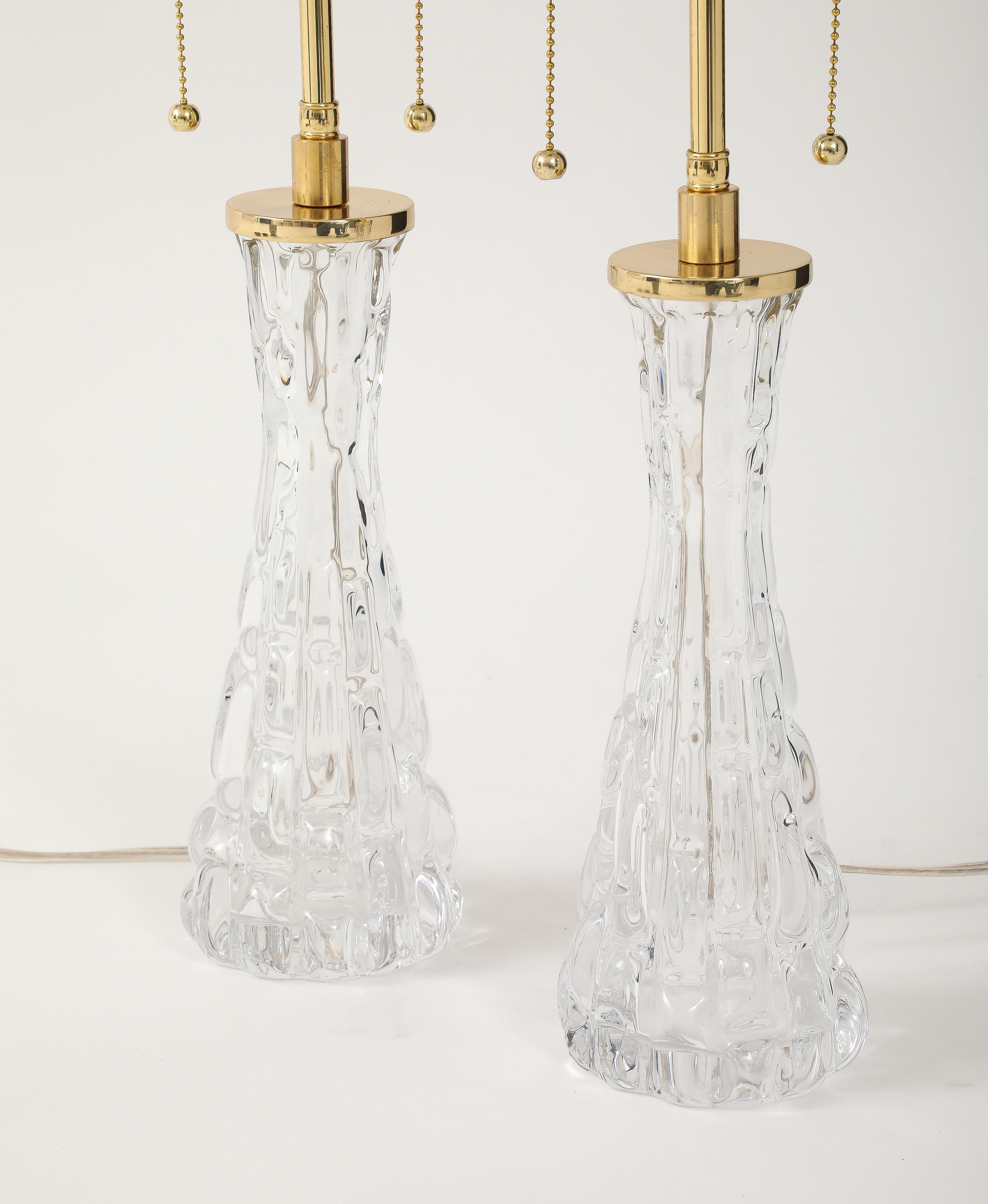 Pair of 1960's Crystal lamps by Carl Fagerlund for Orrefors. In Excellent Condition For Sale In New York, NY