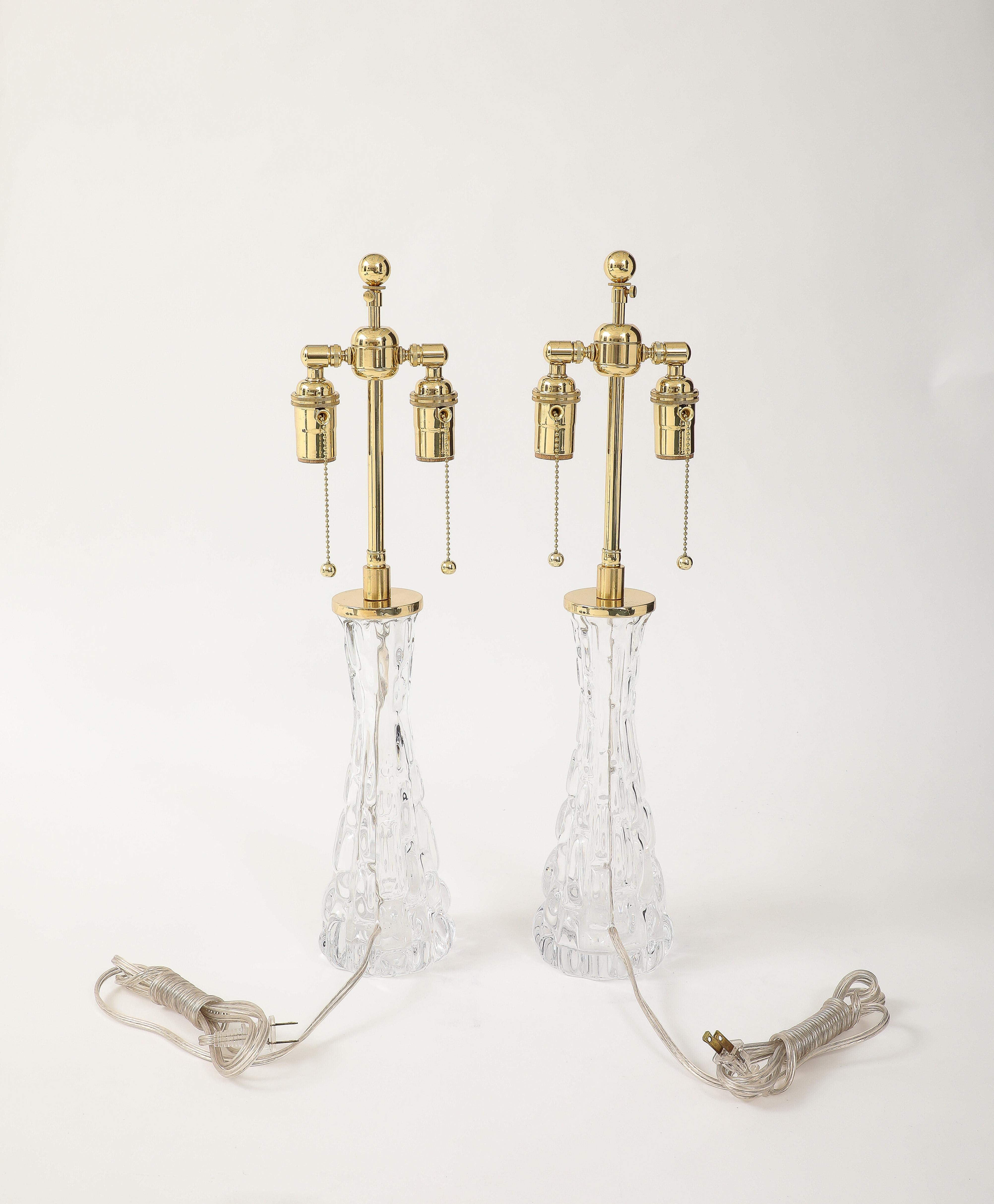 Pair of 1960's Crystal lamps by Carl Fagerlund for Orrefors. For Sale 2