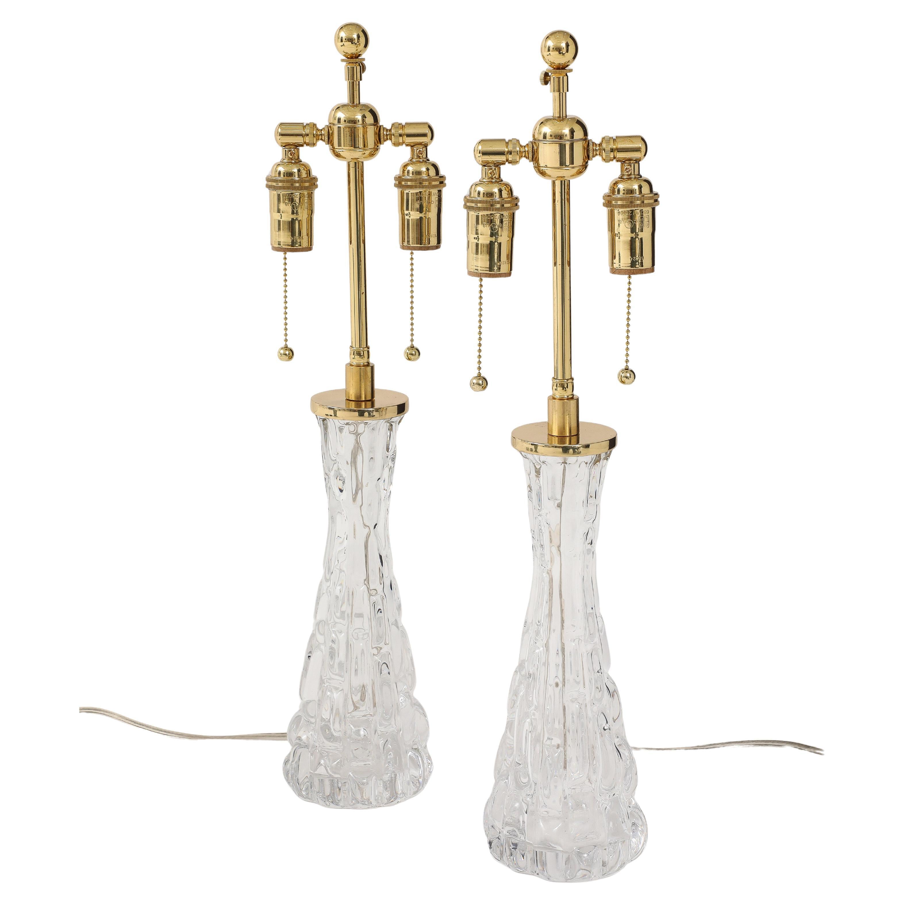 Pair of 1960's Crystal lamps by Carl Fagerlund for Orrefors. For Sale