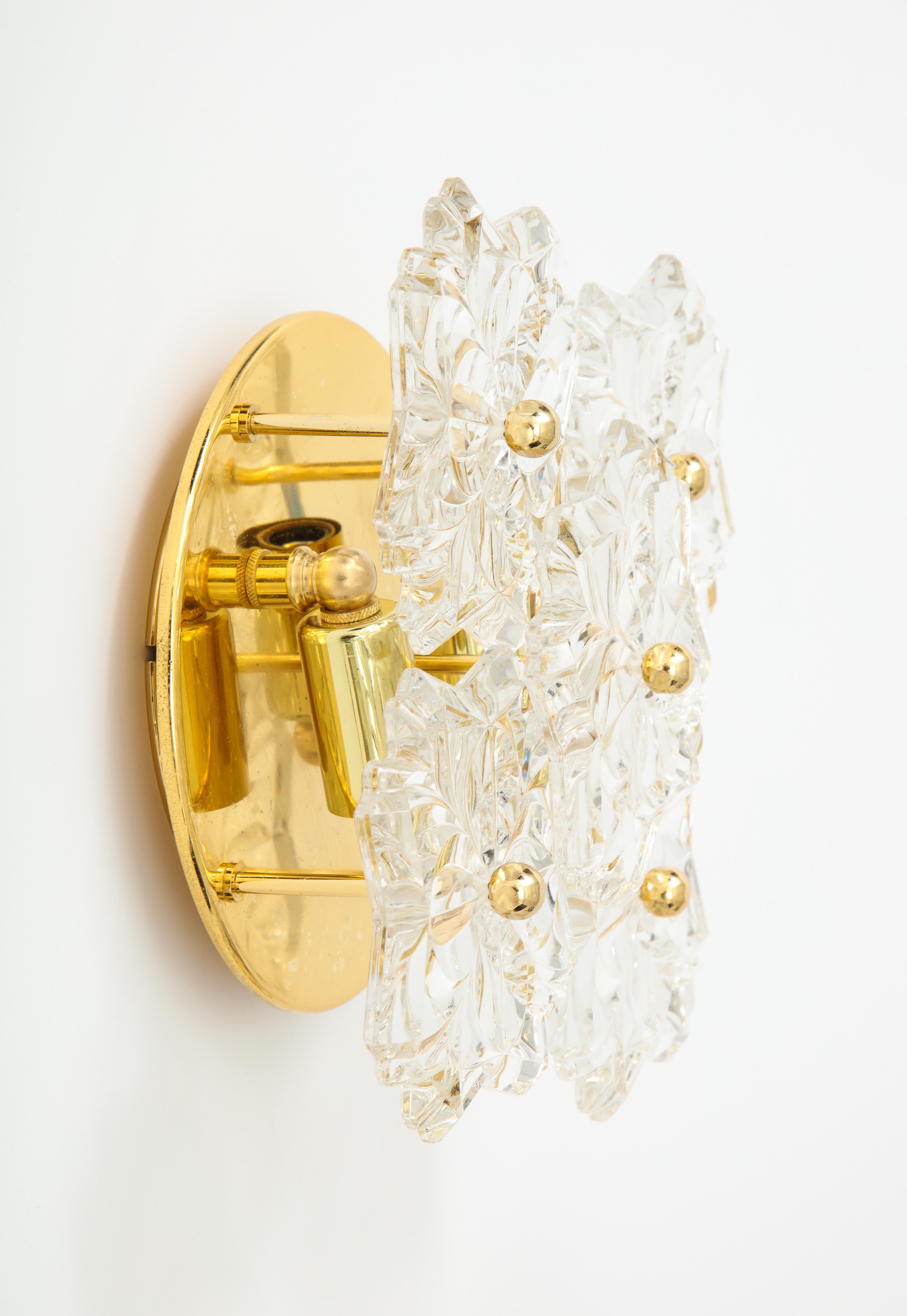 Gold Plate Pair of 1960s Crystal Sconces by Kinkeldey For Sale