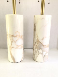 Pair of 1960s Cylindrical Marble Table Lamps by Nessen