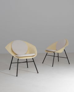 Pair of 1960s Czech Mid-Century Modern Molded Chairs With Upholstered Cushions