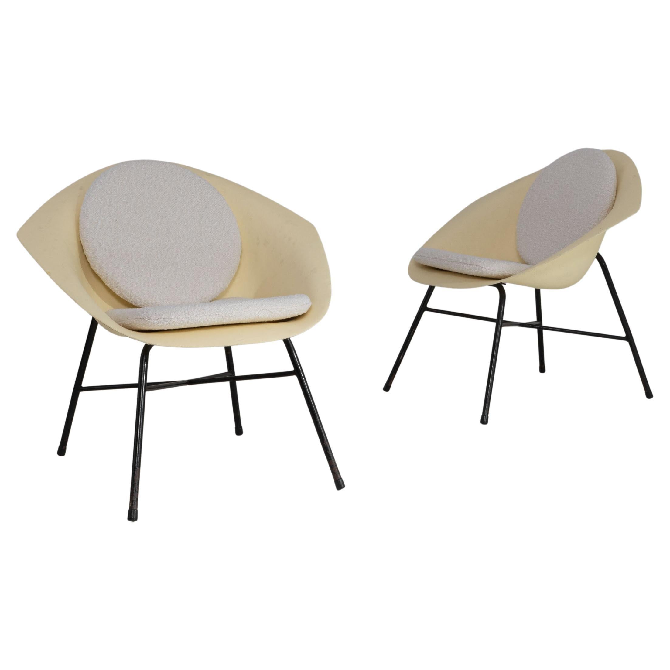 Pair of 1960s Czech Mid-Century Modern Molded Chairs With Upholstered Cushions