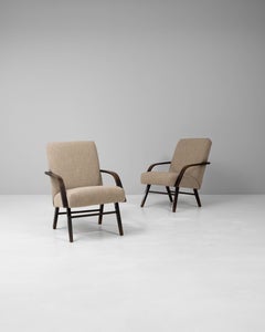 Czech Mid-Century Upholstered Armchairs, Wood Frames, 1960s Design