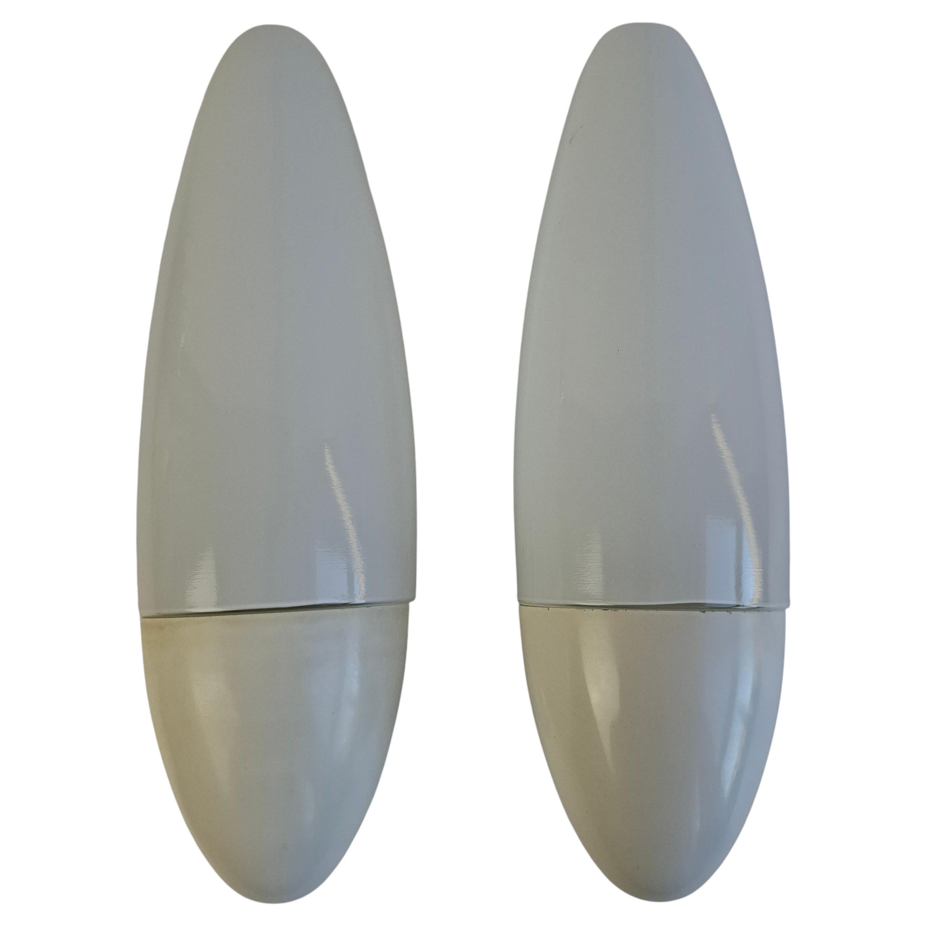 Pair of 1960s Czechoslovak Milk Glass and Bakelite Space Age Wall Sconces For Sale