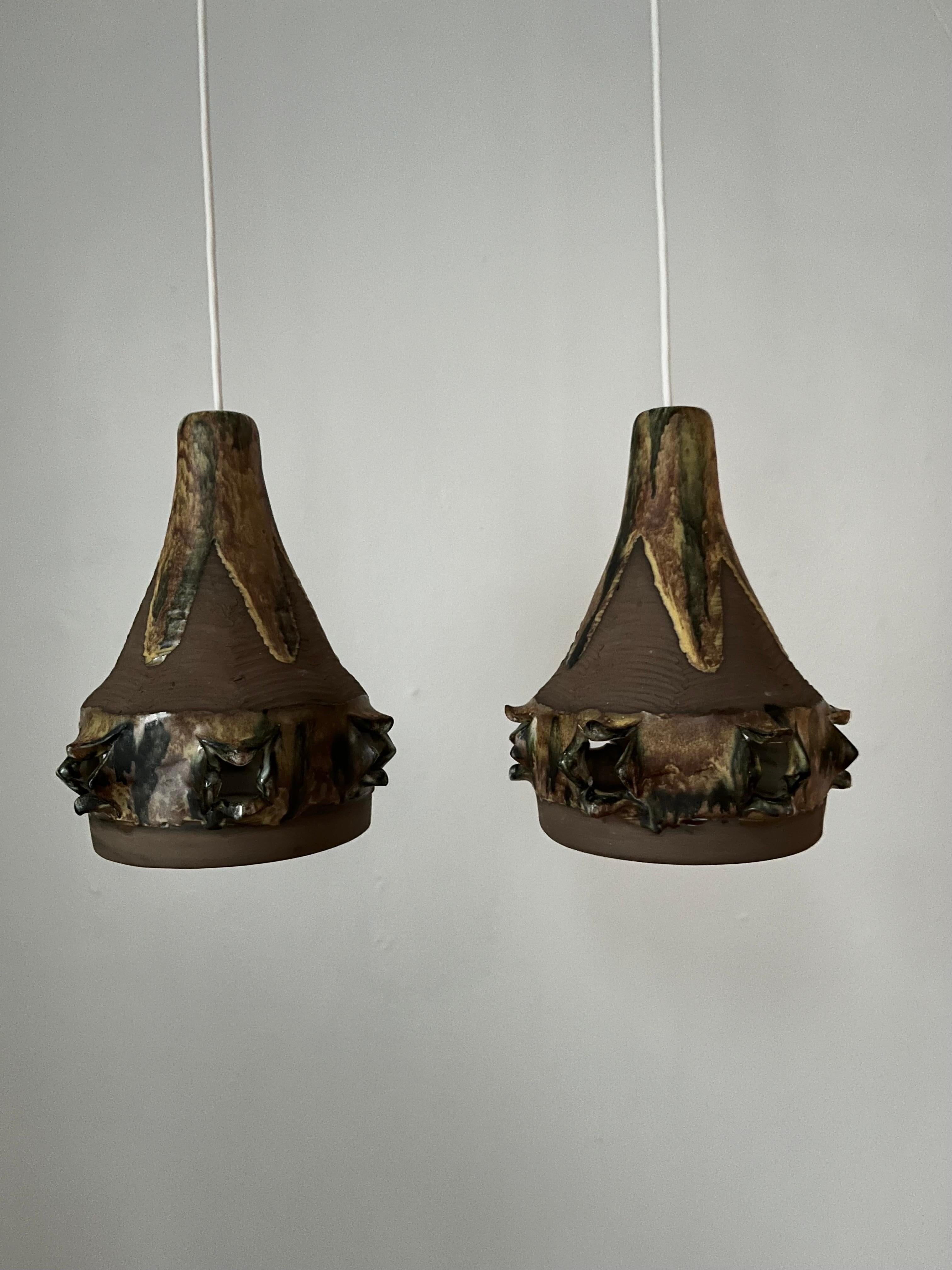 Pair of 1960s Danish Brutalist Stoneware Pendants by Leif Holm For Sale 5