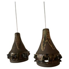 Coppia di pendenti in gres brutalista danese degli anni '60 di Leif Holm