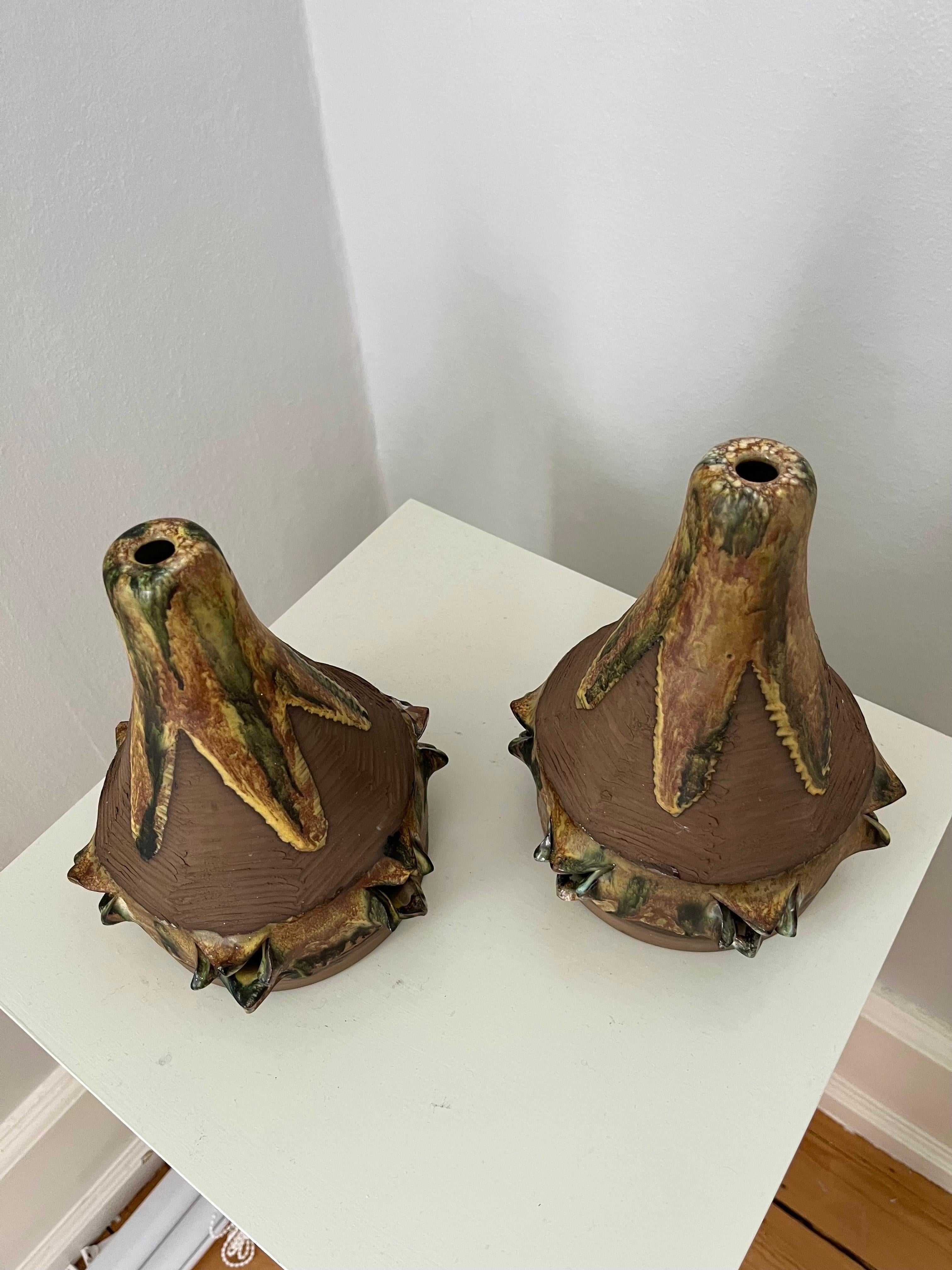 Pair of 1960s Danish Brutalist Stoneware Pendants by Leif Holm In Good Condition For Sale In Frederiksberg C, DK
