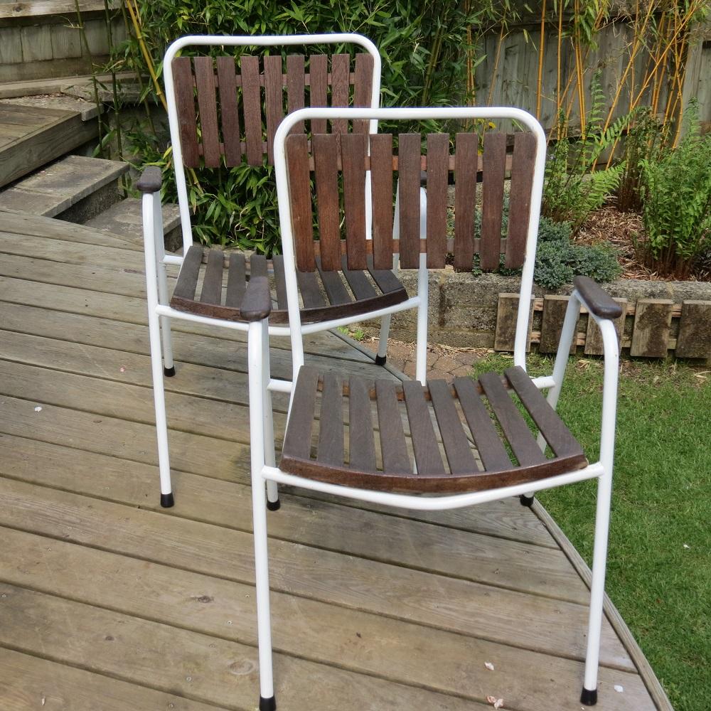 Mid-Century Modern Pair of 1960s Danish Daneline Stackable Teak Garden Chairs