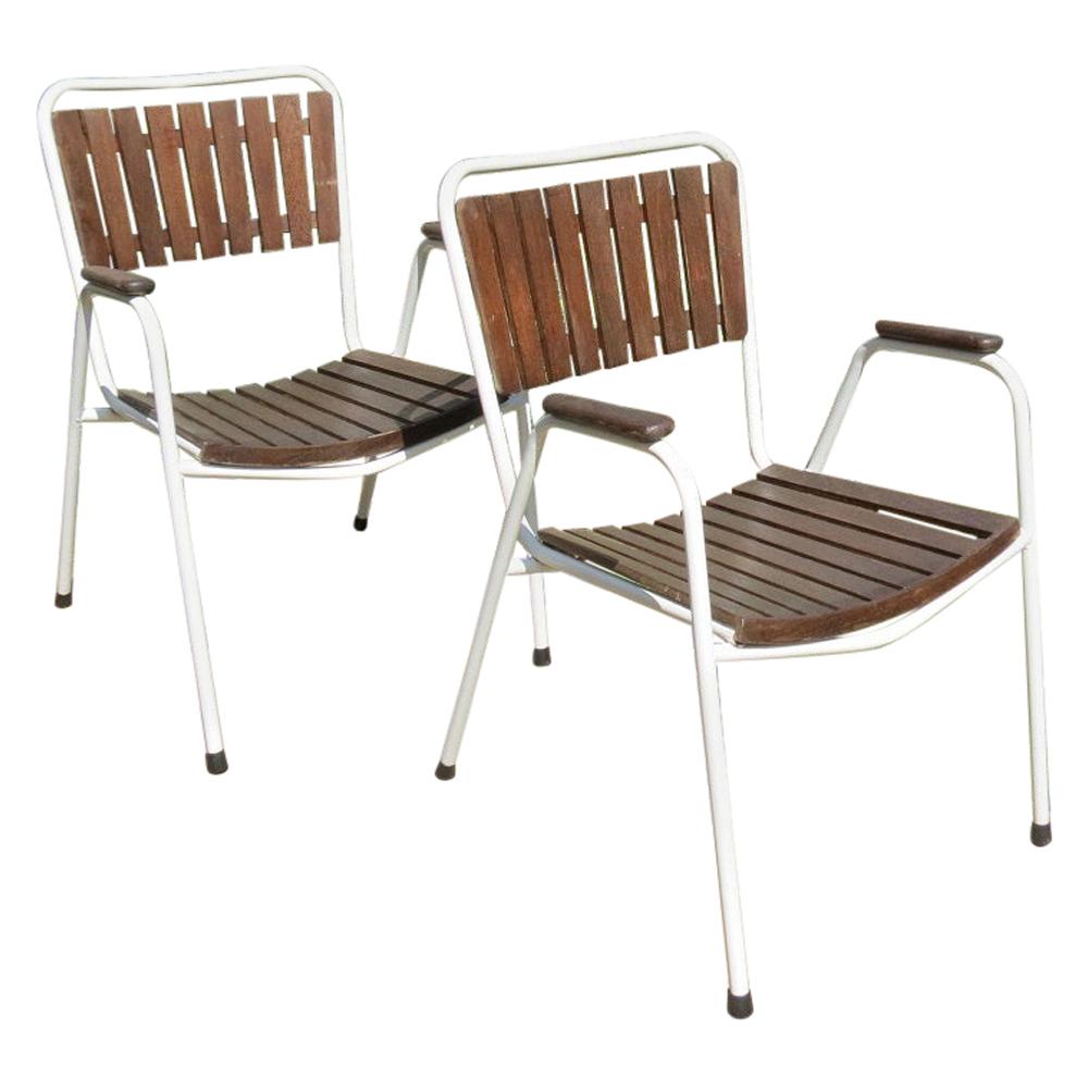 Pair of 1960s Danish Daneline Stackable Teak Garden Chairs