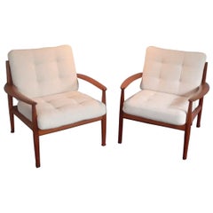 Pair of 1960s Danish Grete Jalk Teak Armchairs for France & Sons Boucle Fabric