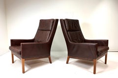 Pair of 1960s Danish Leather Lounge Chairs by Kai Lyngfeldt Larsen
