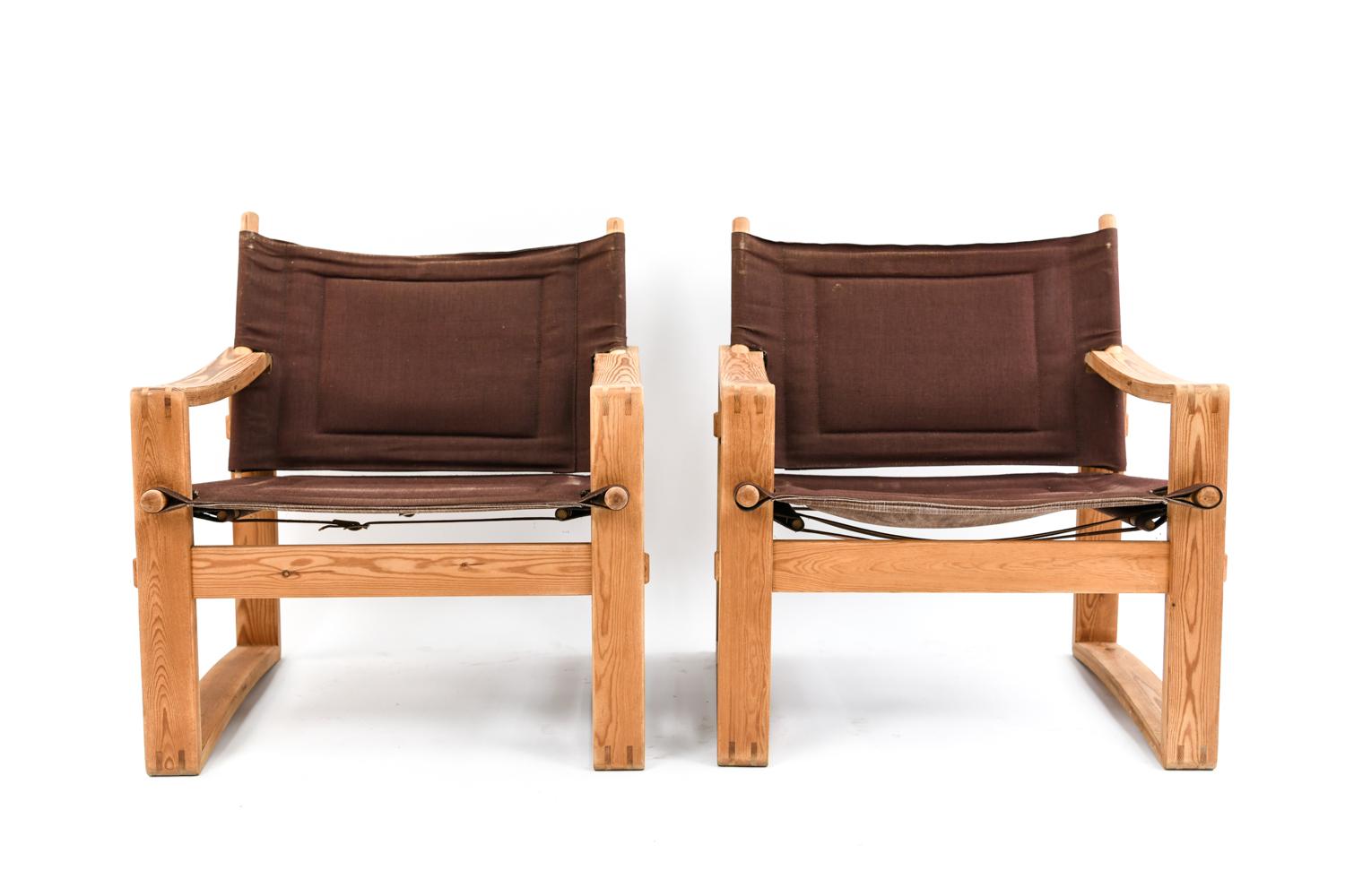 Wood Pair of 1960s Danish Modern Borge Jensen Safari Sling Armchairs