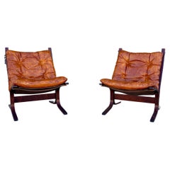 Coppia di Siesta Lounge Chair in pelle moderna danese del 1960 di Westnofa