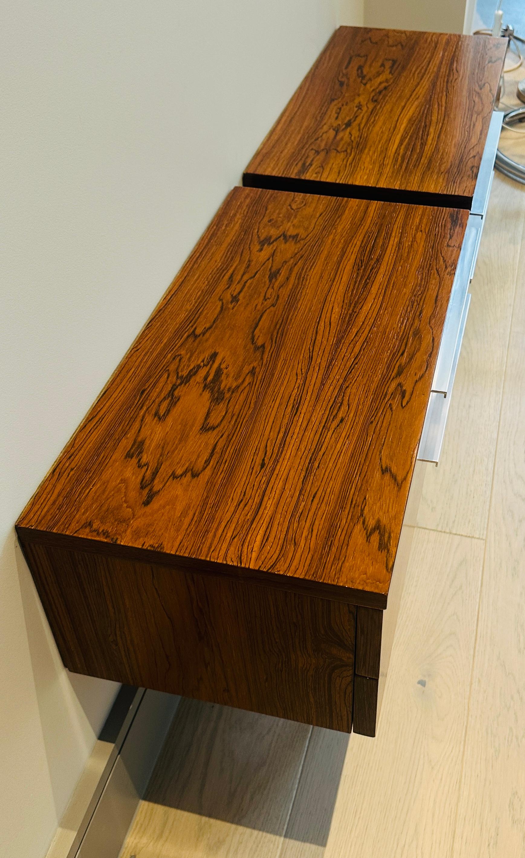 Pair of 1960s Danish Rosewood Veneer & Polished Chrome Wall Hung Nightstands 7