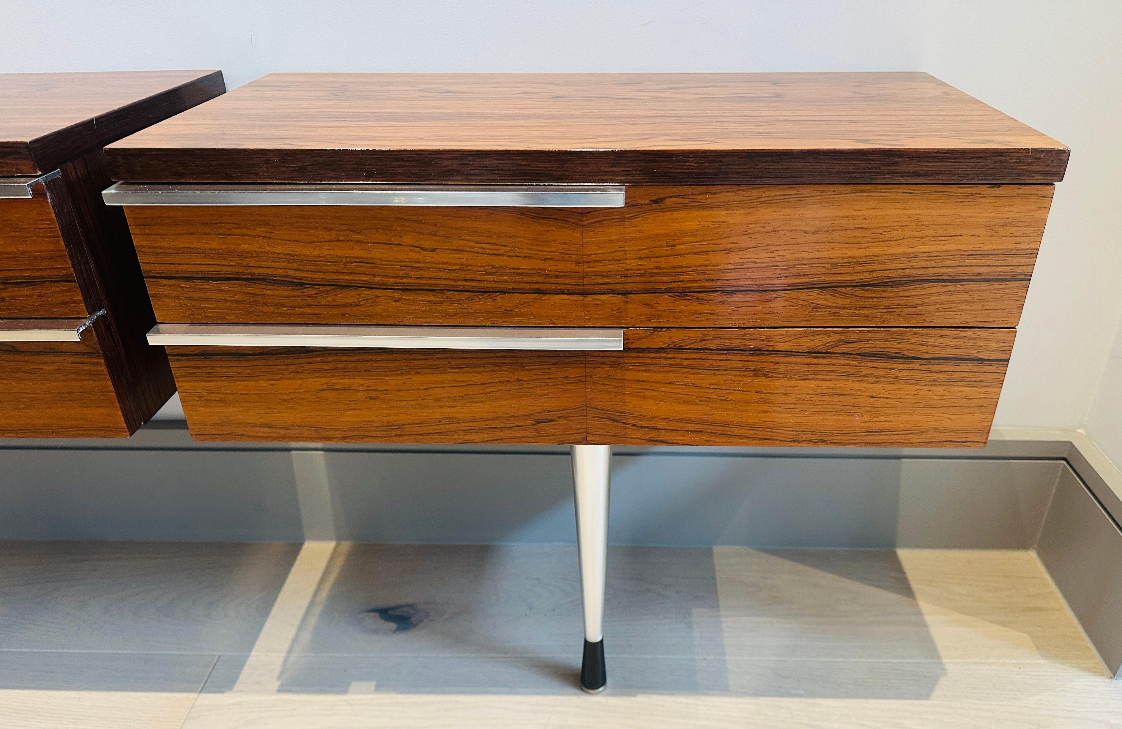 Pair of 1960s Danish Rosewood Veneer & Polished Chrome Wall Hung Nightstands 9