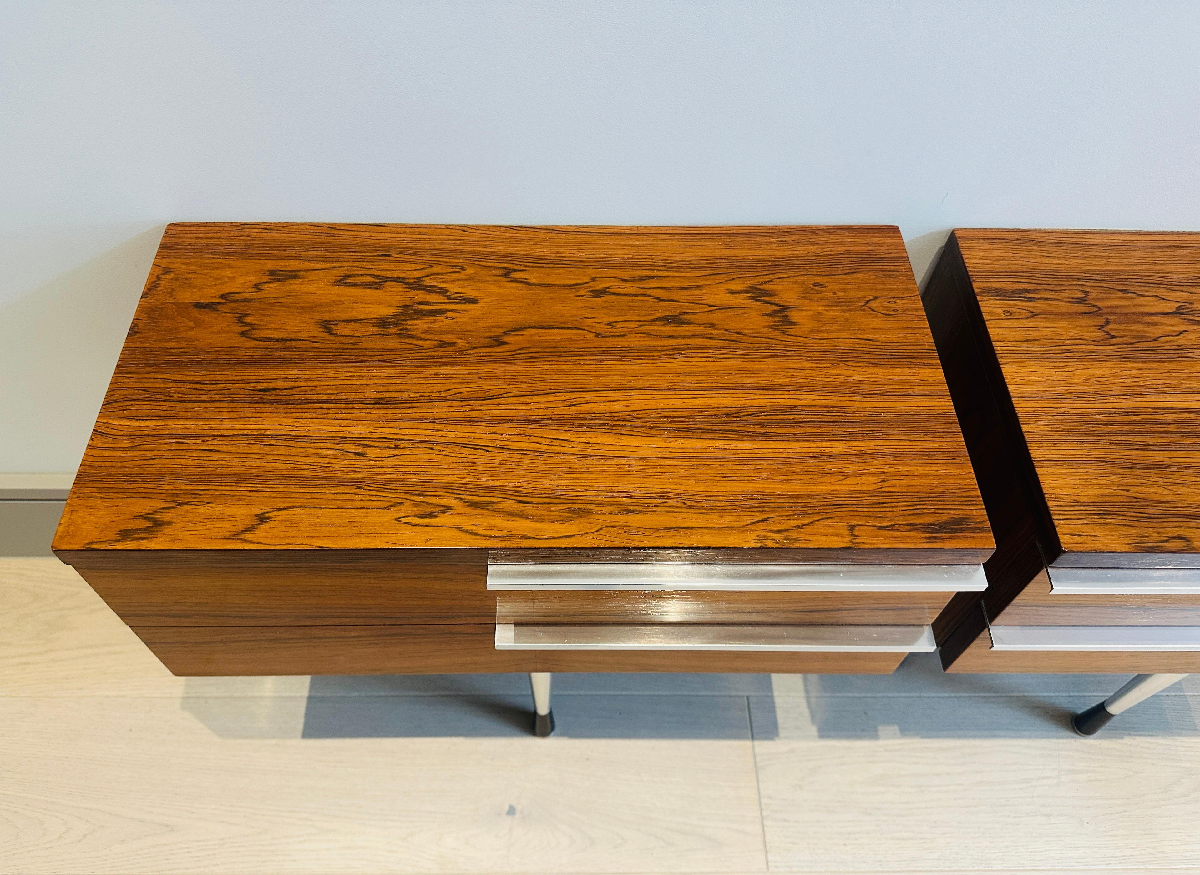 Pair of 1960s Danish Rosewood Veneer & Polished Chrome Wall Hung Nightstands 10