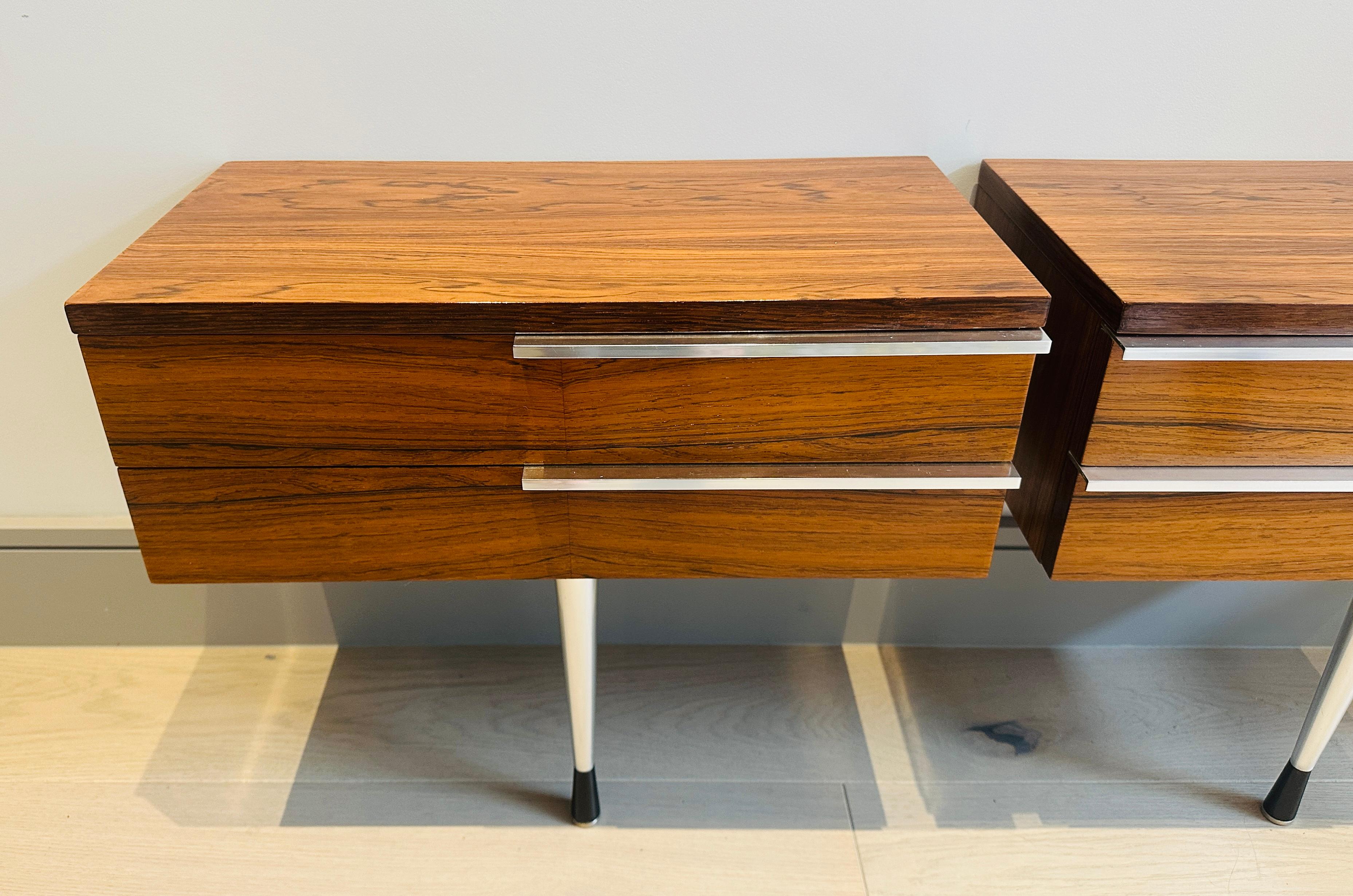 Pair of 1960s Danish Rosewood Veneer & Polished Chrome Wall Hung Nightstands 11