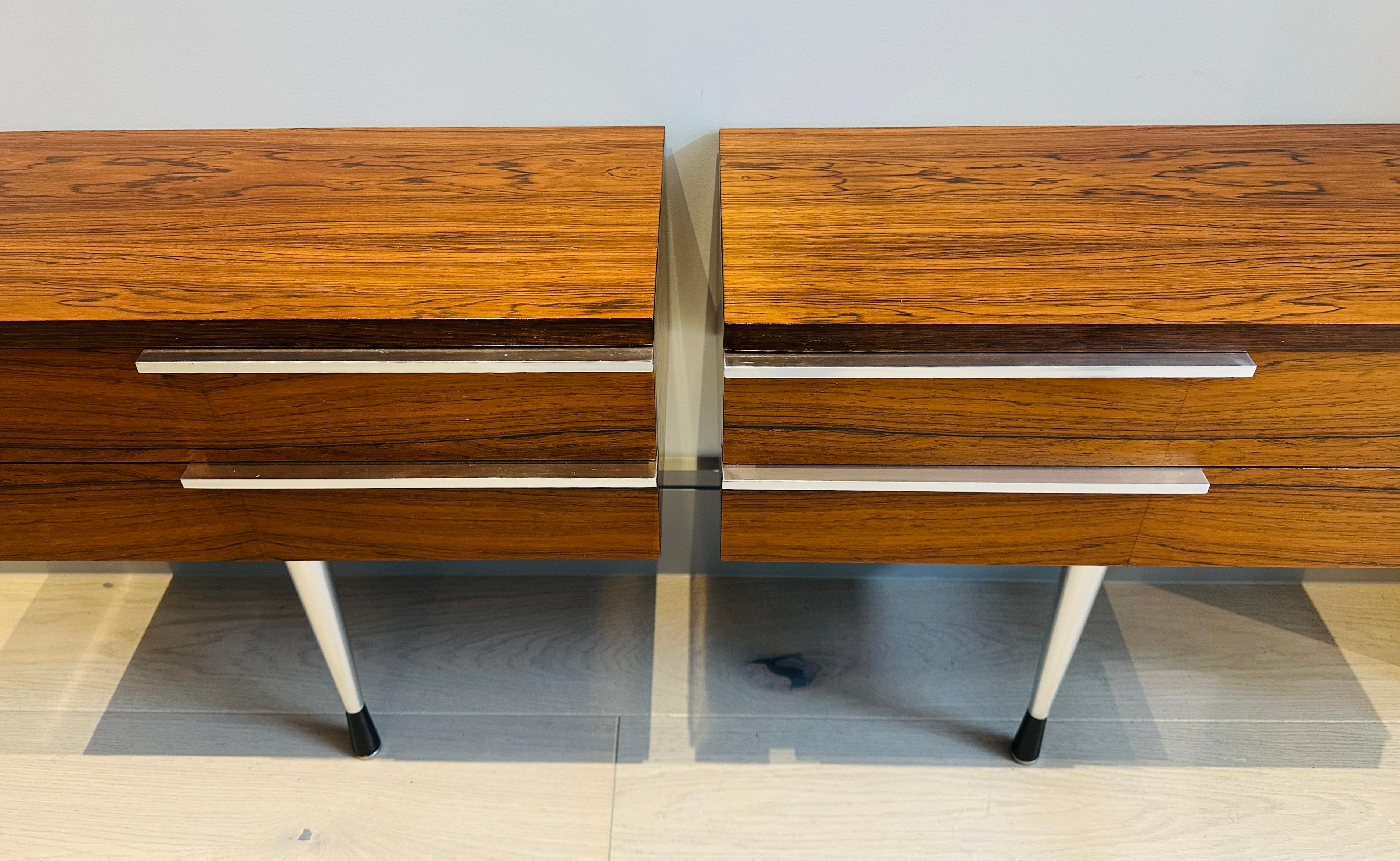 Pair of 1960s Danish Rosewood Veneer & Polished Chrome Wall Hung Nightstands 12