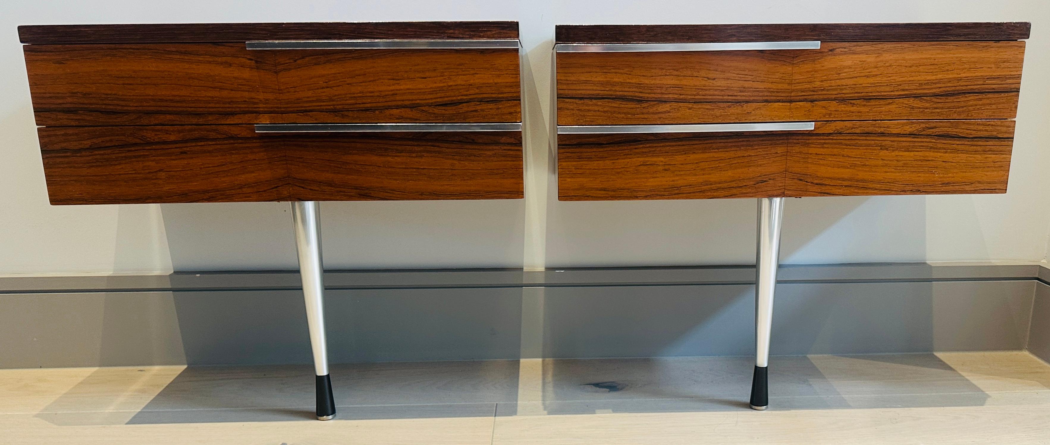 Mid-Century Modern Pair of 1960s Danish Rosewood Veneer & Polished Chrome Wall Hung Nightstands
