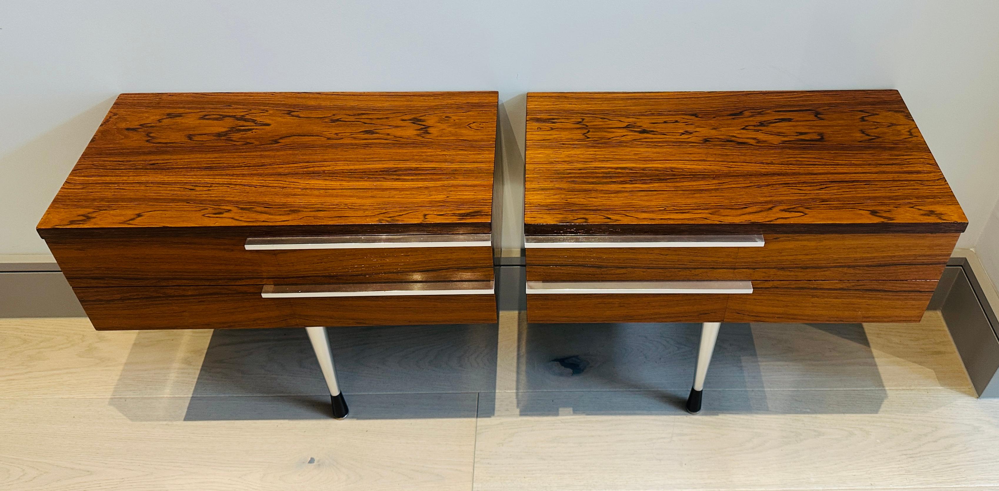 Pair of 1960s Danish Rosewood Veneer & Polished Chrome Wall Hung Nightstands In Good Condition In London, GB