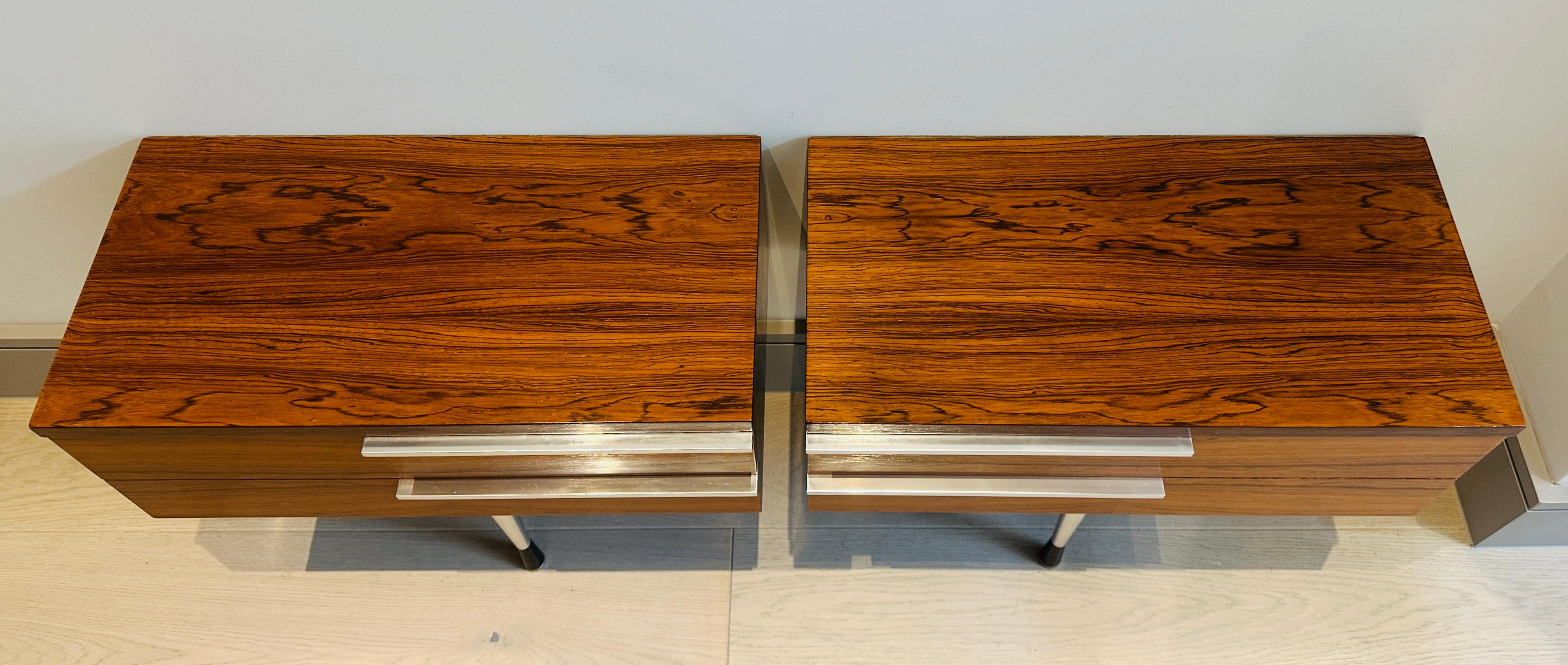 20th Century Pair of 1960s Danish Rosewood Veneer & Polished Chrome Wall Hung Nightstands