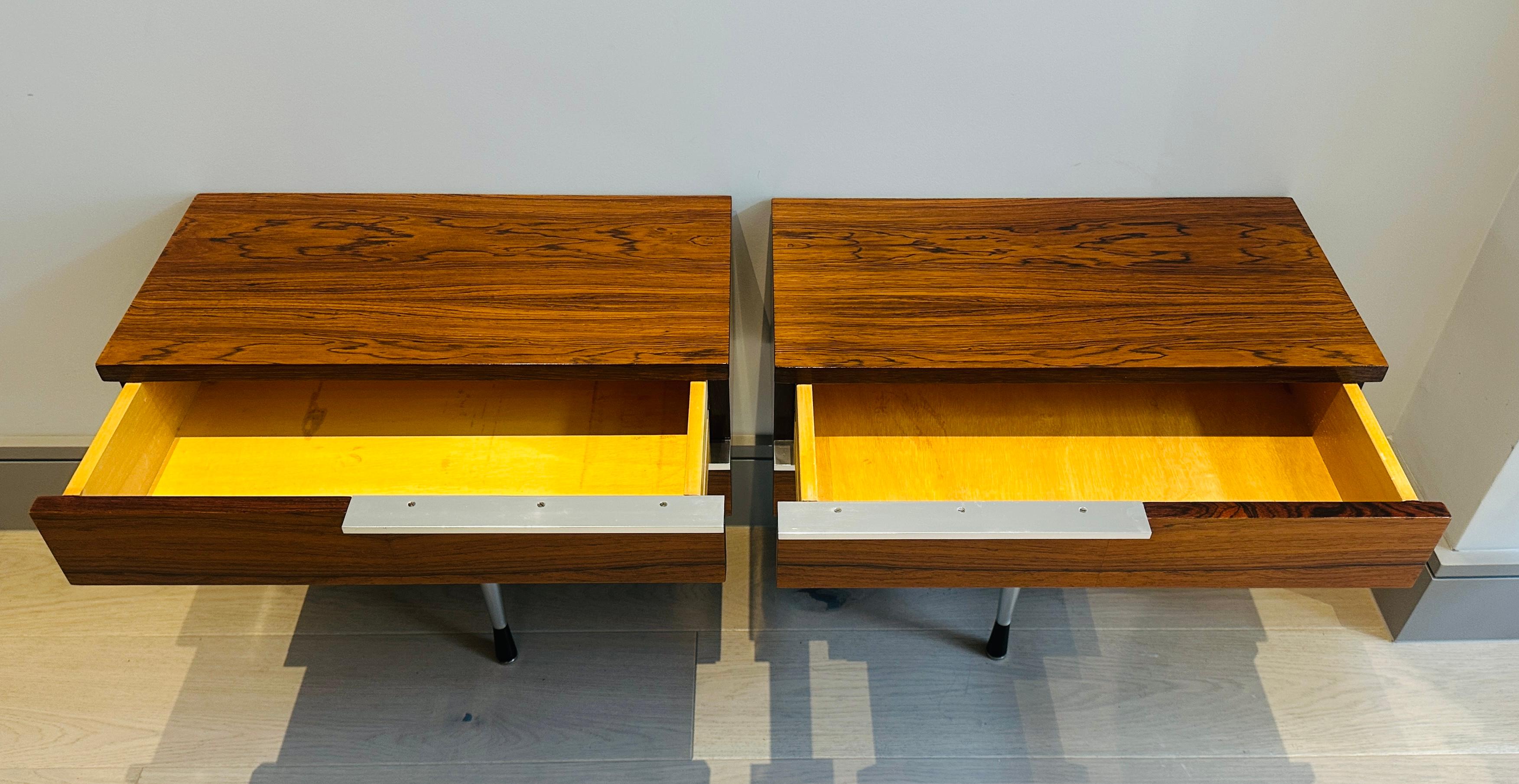 Brass Pair of 1960s Danish Rosewood Veneer & Polished Chrome Wall Hung Nightstands