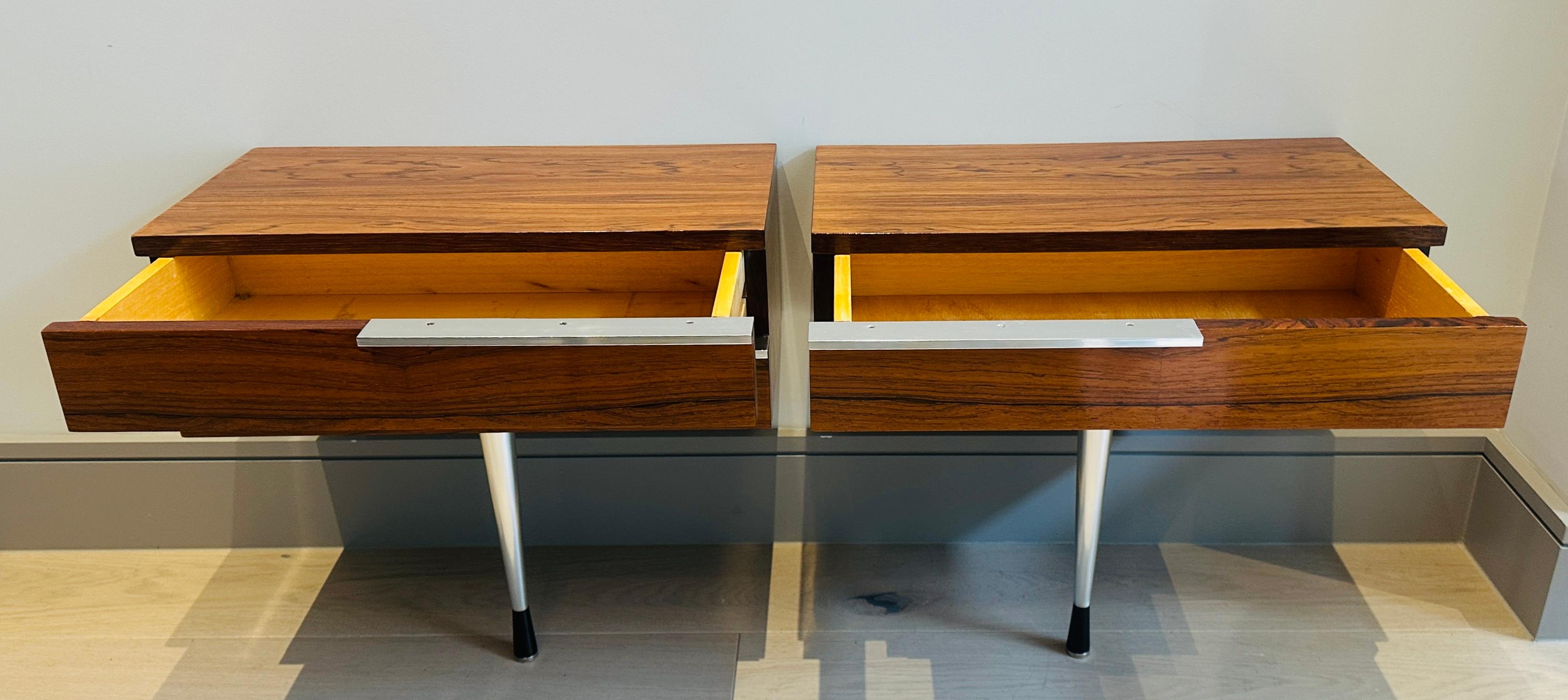 Pair of 1960s Danish Rosewood Veneer & Polished Chrome Wall Hung Nightstands 1